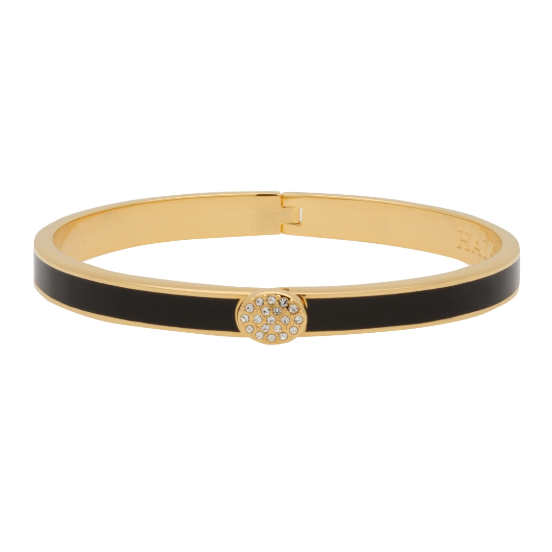Pavé Button Skinny Enamel Bangle Bracelet for Women - Black Elegant Cuff Jewelry for Party, Wedding & Evening Wear
