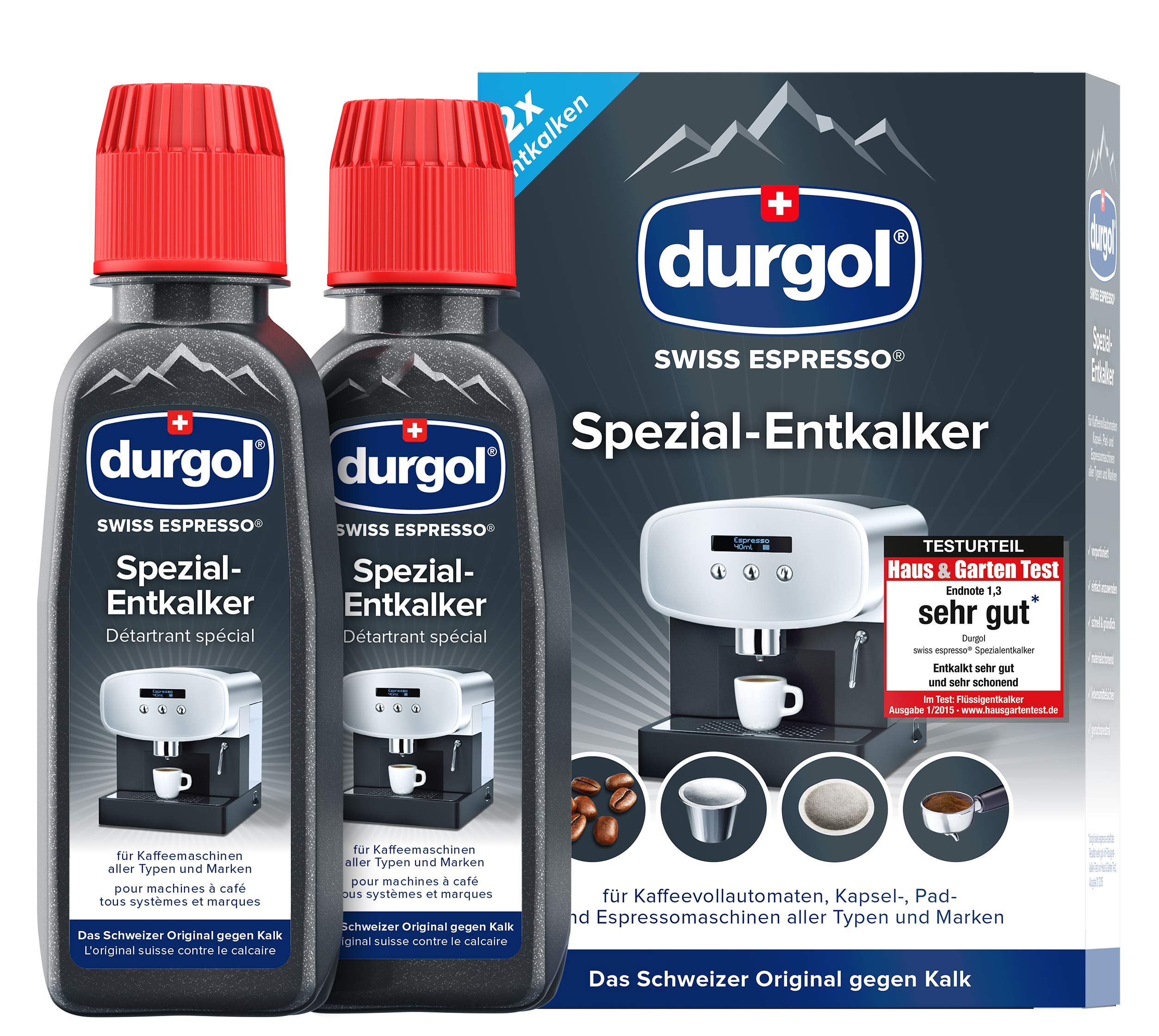 Durgol Swiss Espresso Descaler & Decalcifier - 4.2 fl oz (Pack of 2) - Works with All Coffee Makers & Espresso Machines - Perfect for Keurig, Nespresso, DeLonghi & More - Keep Your Coffee Tasting Fresh | Home & Office Use
