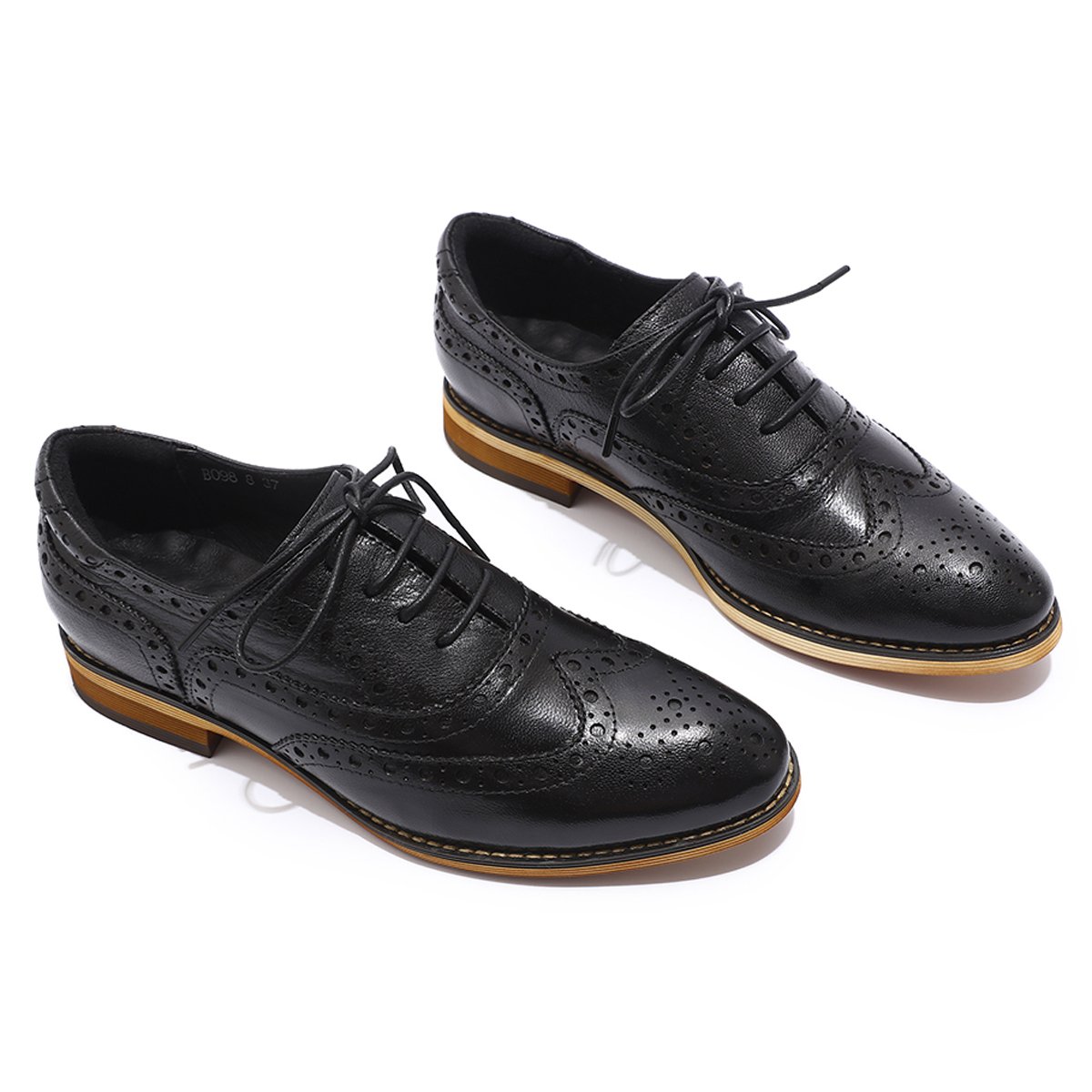 Women's Leather Wingtip Oxford Shoes - Perforated Brogue Lace-Up Design for Ladies | Stylish & Comfortable for Work, Office & Casual Wear