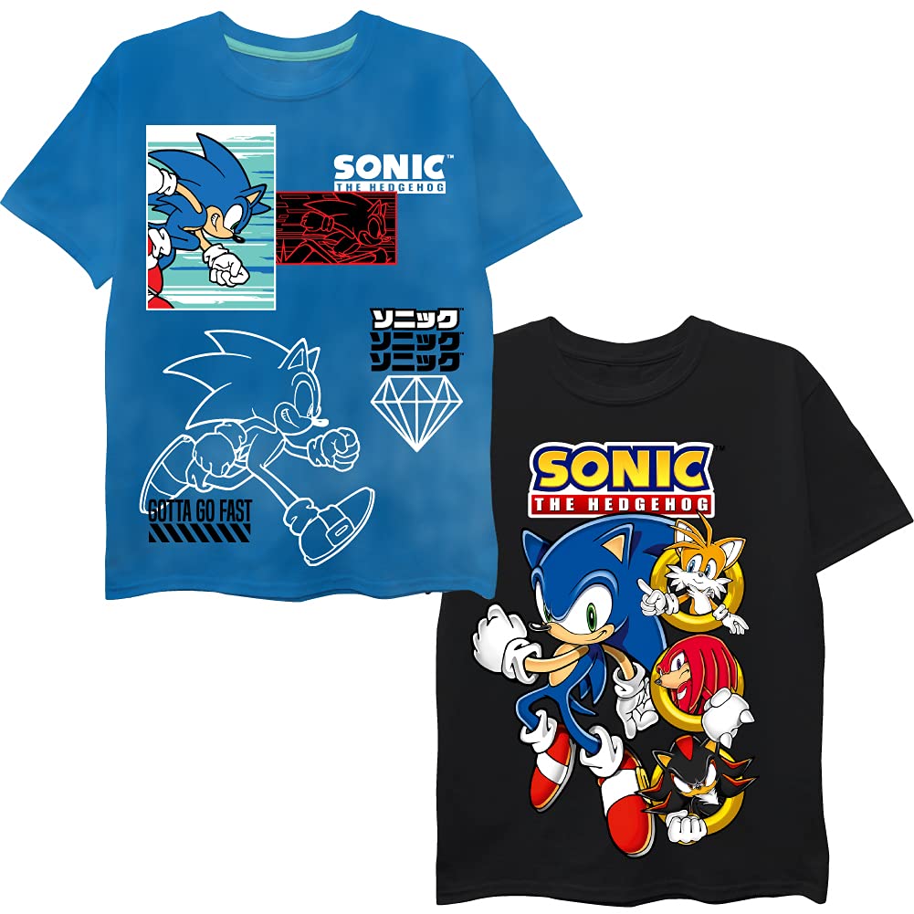 Sonic The Hedgehog 2 Pack Boys' Short Sleeve T-Shirts - Official Sega Licensed Graphic Tees for Kids - Perfect for Gaming Fans, Birthday Gifts & Casual Wear