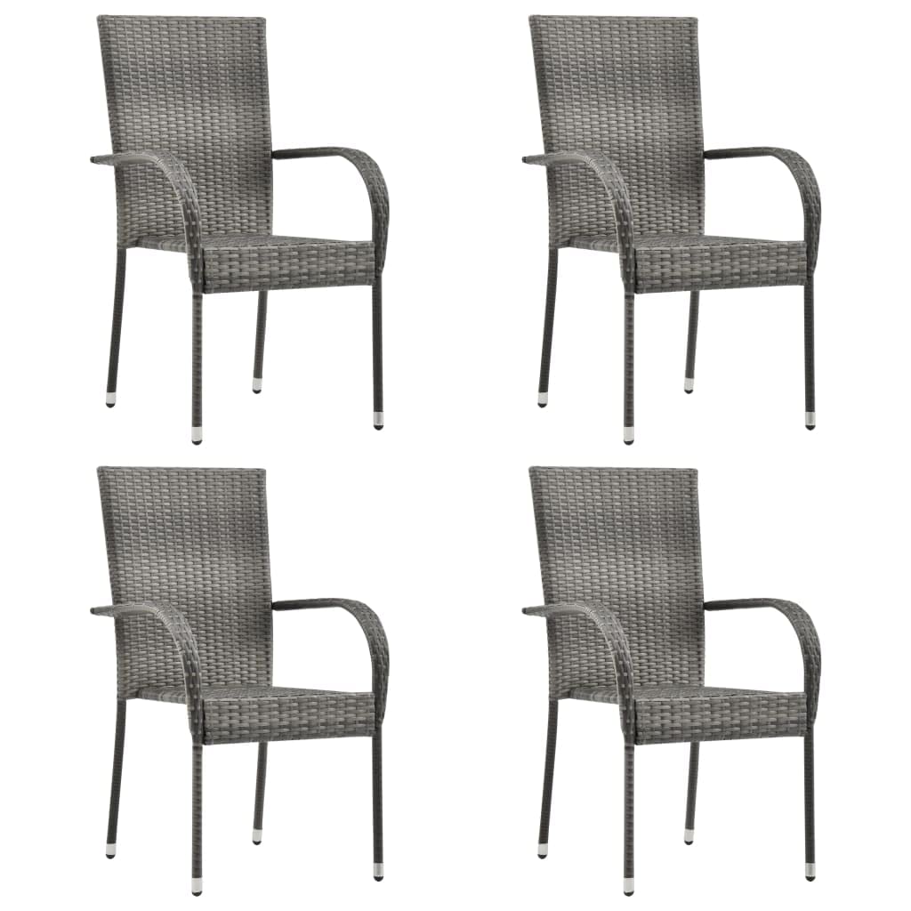 vidaXL Stackable Patio Chairs Set of 4, Outdoor Dining Chairs with Armrests, Weather-Resistant Poly Rattan Wicker Chairs for Patio, Garden, and Backyard - Gray | Perfect for Outdoor Dining, Lounging, and Entertaining Guests