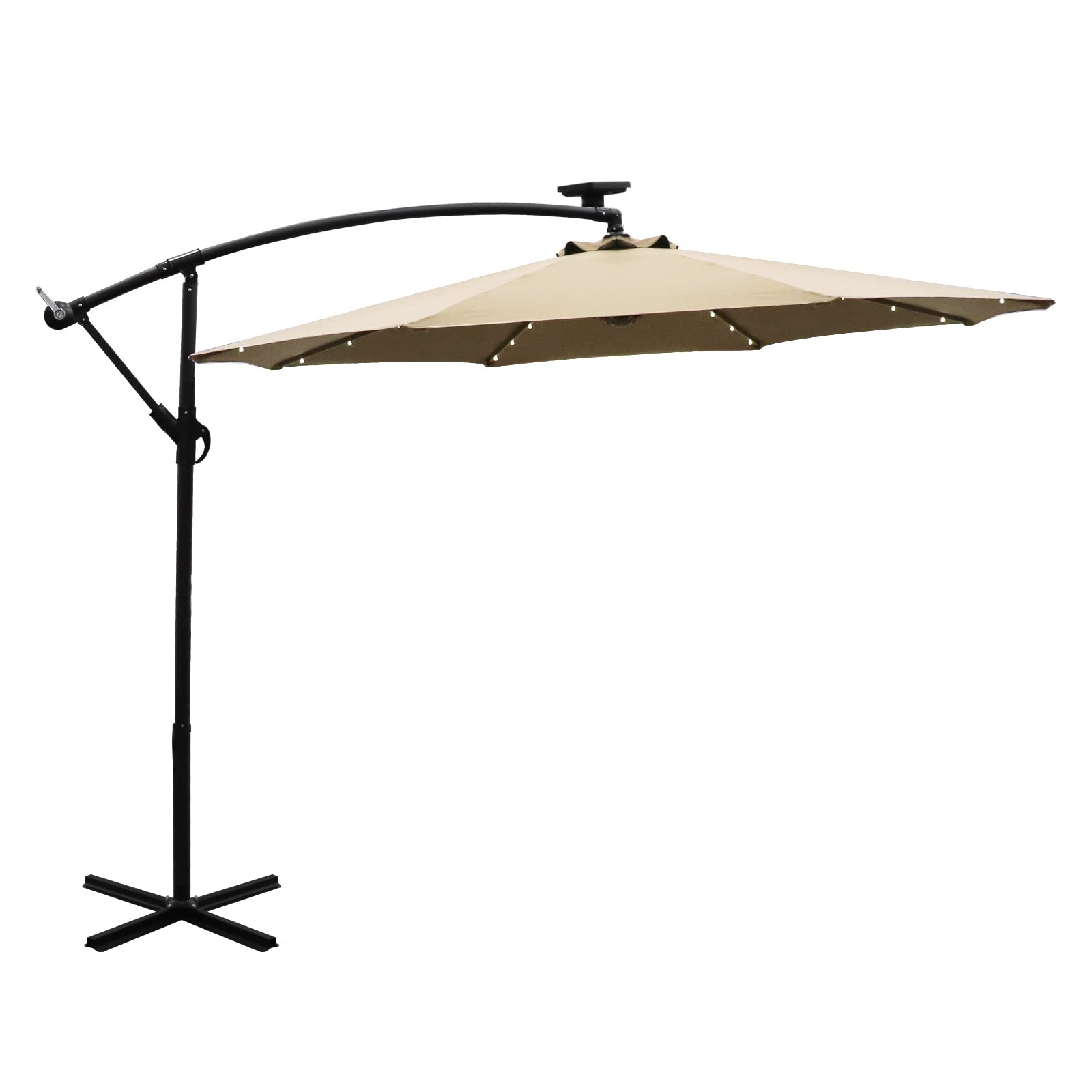 BIGTREE 10 FT Patio Offset Hanging Umbrella with Solar LED Lights - Adjustable Cantilever Outdoor Market Umbrella for Backyard, Poolside, Lawn, Garden - Perfect for Outdoor Dining, Lounging, and Entertaining