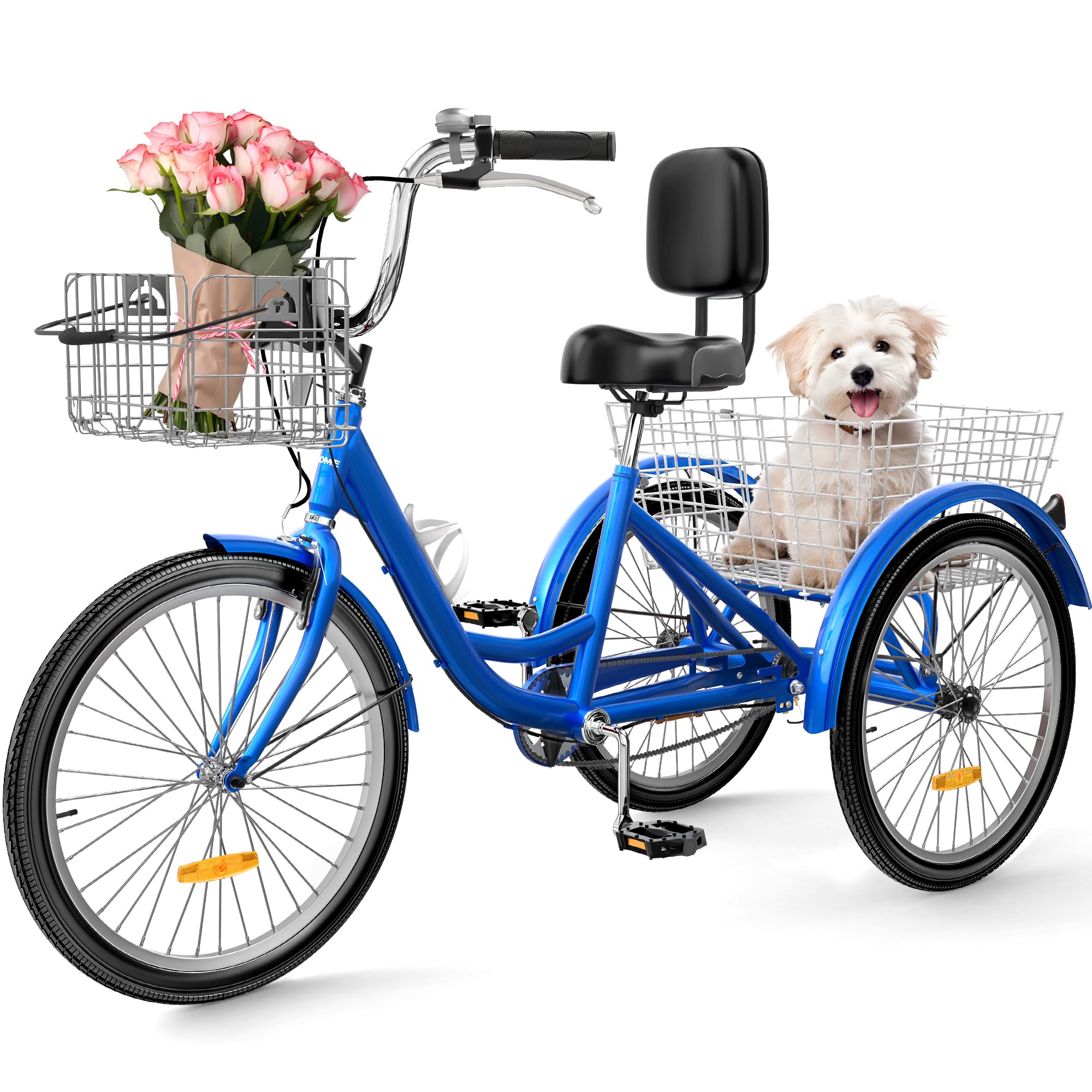 YITAHOME 24 & 26 Inch Adult Tricycle - 1 & 7 Speed 3 Wheel Bicycle with Large Cushioned Seat & Backrest - Front & Rear Storage Baskets - Stable Cruiser Trike for Seniors, Women & Men - Perfect for Commuting, Picnics, Grocery Shopping & Outdoor Recreation