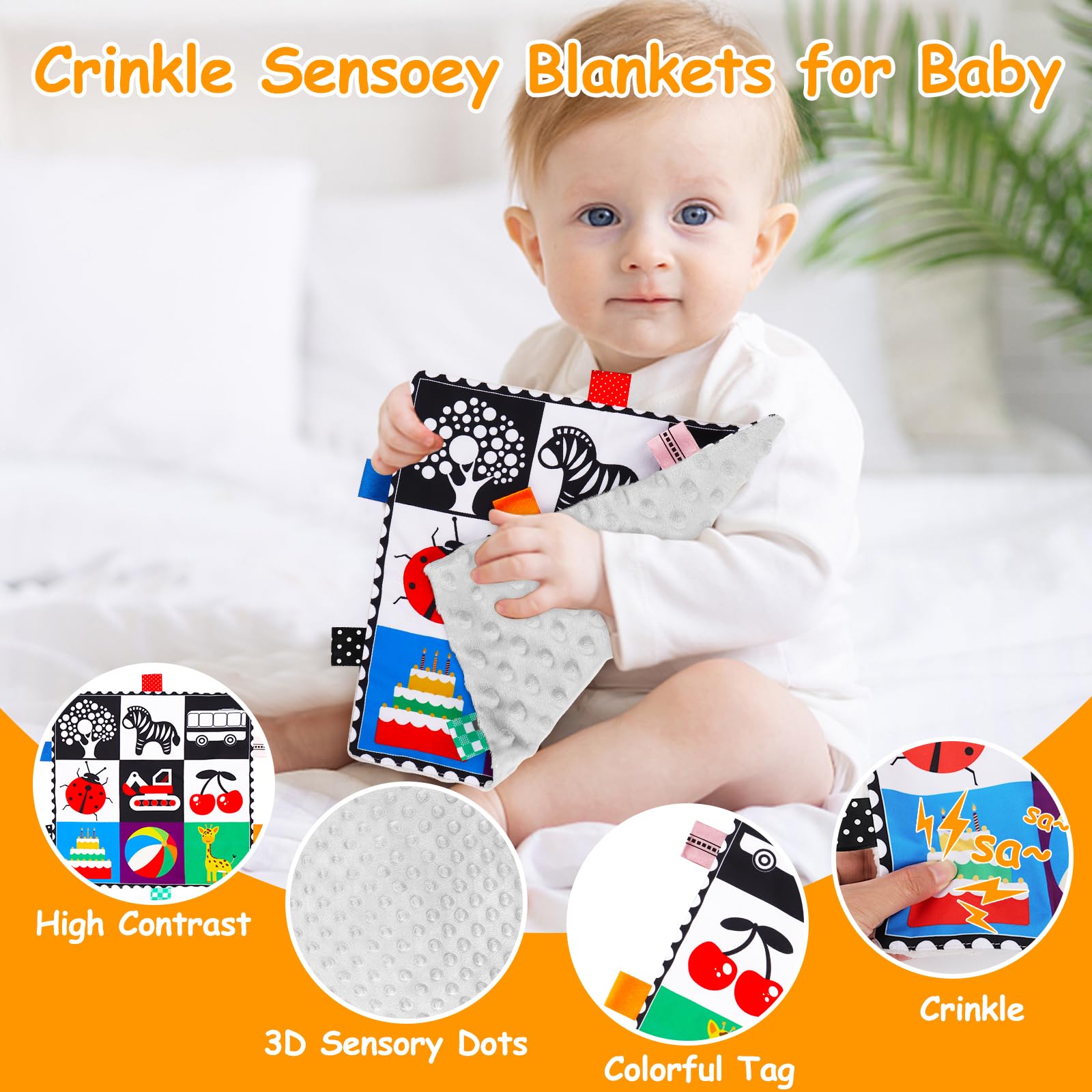 2-Pack Black & White High Contrast Baby Toys 0-6 Months - Soft Crinkle Book for Early Education & Montessori Sensory Development - Newborn Brain Stimulation & Tummy Time Mirror - Perfect Infant Toys 6-12 Months for Baby Shower Gifts & Nursery Playtime