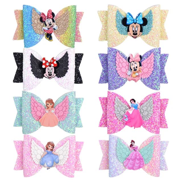 8 Pcs Fairy Princess Hair Clips for Girls & Toddlers - Cute Angel, Mermaid, Minnie Mouse Hair Barrettes - Soft Fabric Hair Accessories for Kids - Perfect for Birthday Parties, School, and Daily Wear