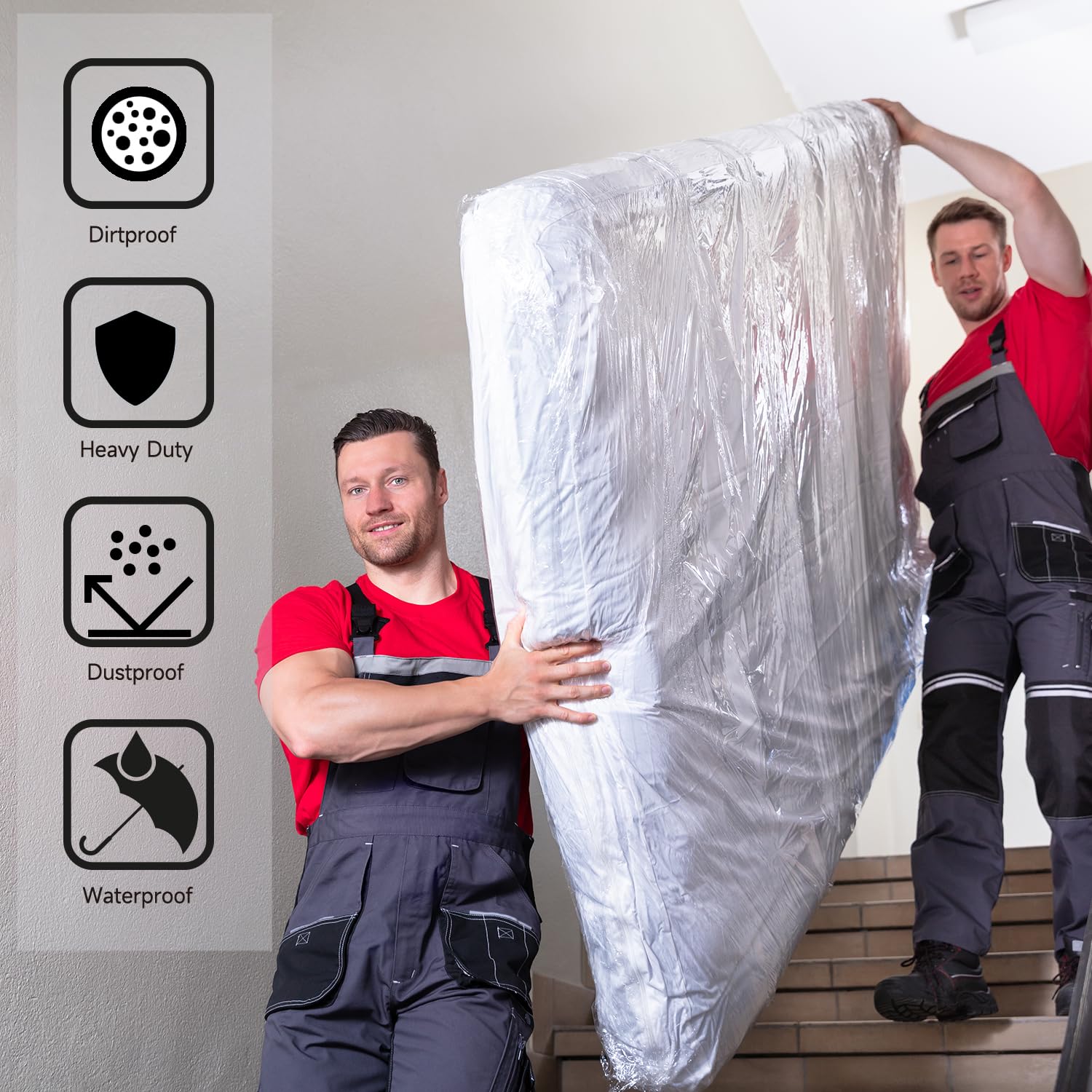 King Size Mattress Bags for Moving and Storage (94 x 96 Inch) - 4 Mil Heavy Duty Clear Plastic Mattress Cover [2 Pack] - Waterproof & Dustproof Protection for Long-Term Storage, Moving Homes, or Disposal