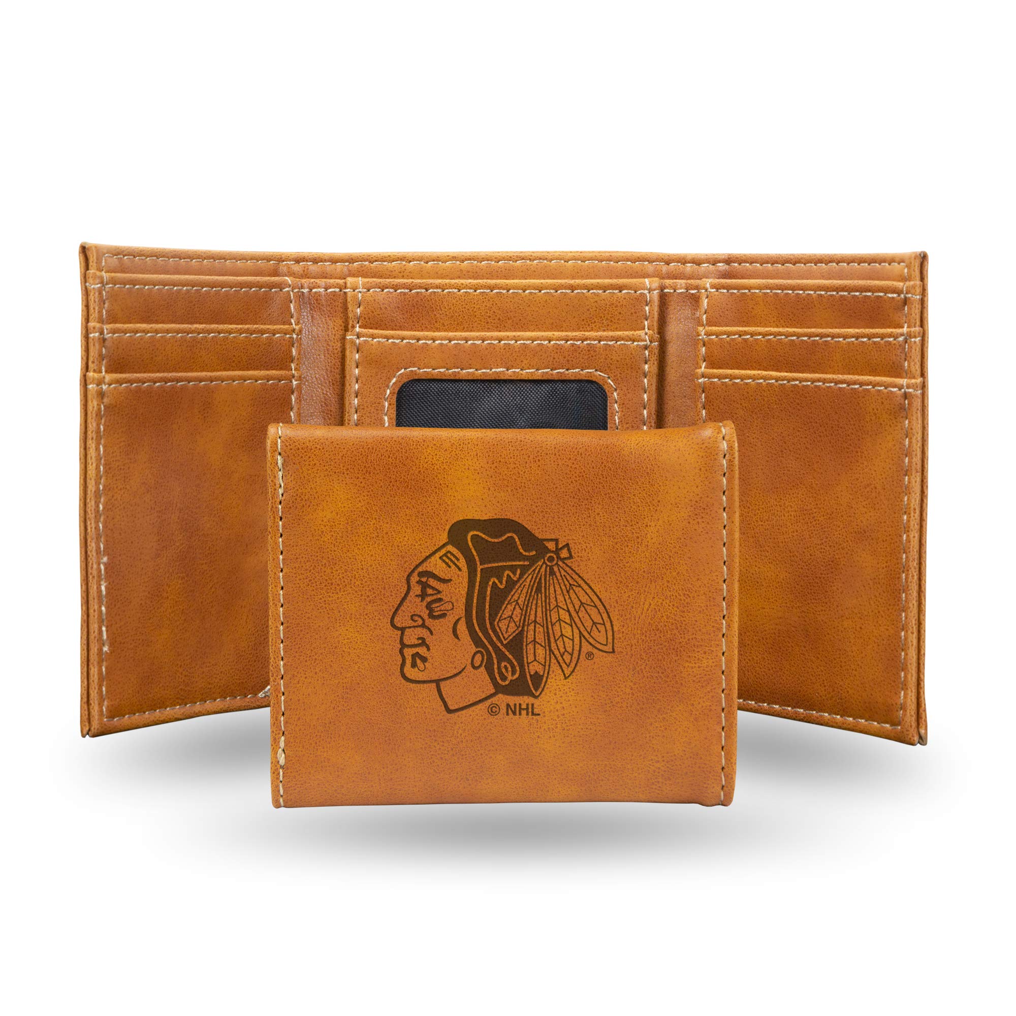 Chicago Blackhawks Laser Engraved Tri-Fold Wallet - Premium Brown Leather NHL Fan Wallet for Men | Perfect for Game Day, Travel & Everyday Use