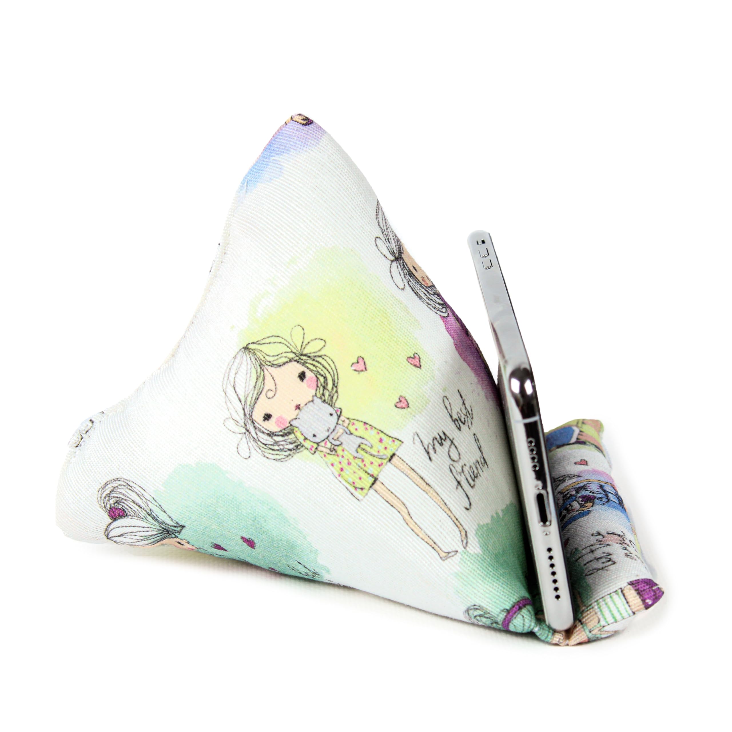 Handmade Fabric Phone Pillow Stand for iPhone & Smartphones - Adjustable Wedge Holder for Desk, Bed, Car - 7 x 6.1 x 5.5 Inches - Perfect for Watching Videos, Reading & Video Calls