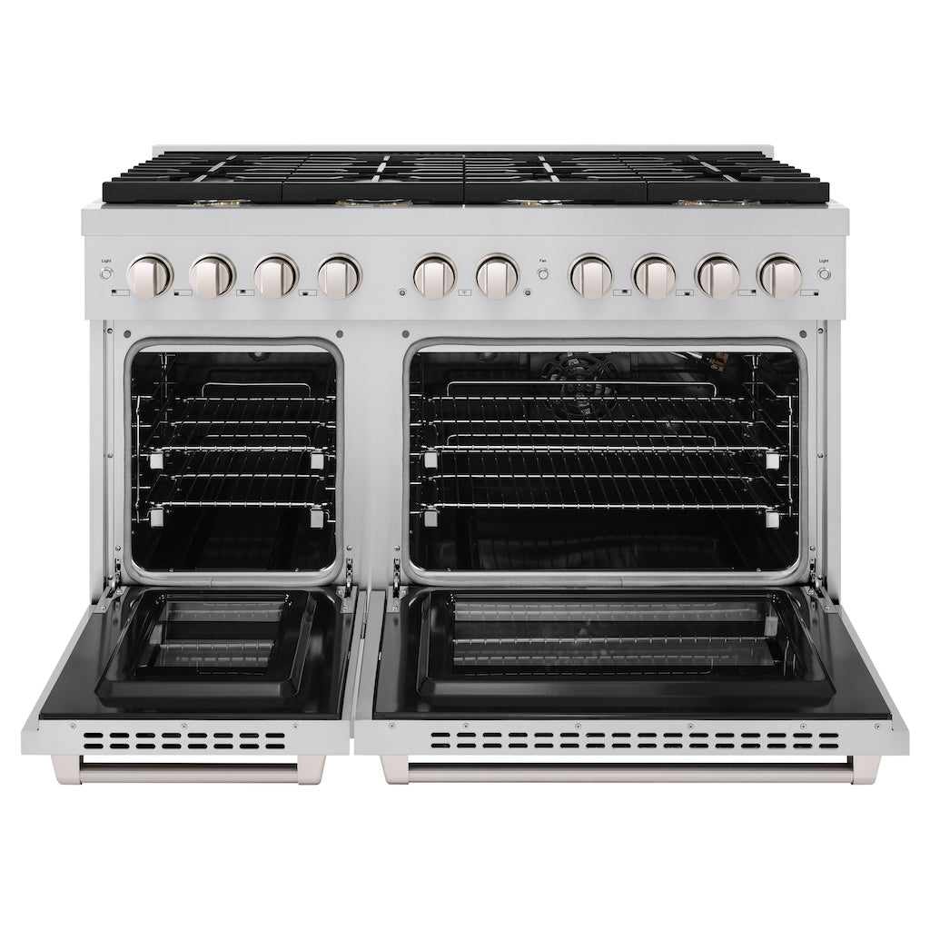 ZLINE 48-Inch 6.7 cu. ft. Stainless Steel Double Oven Gas Range with 8 Brass Burners - Professional SGR BR 48 Model for Modern Kitchens & Home Chefs