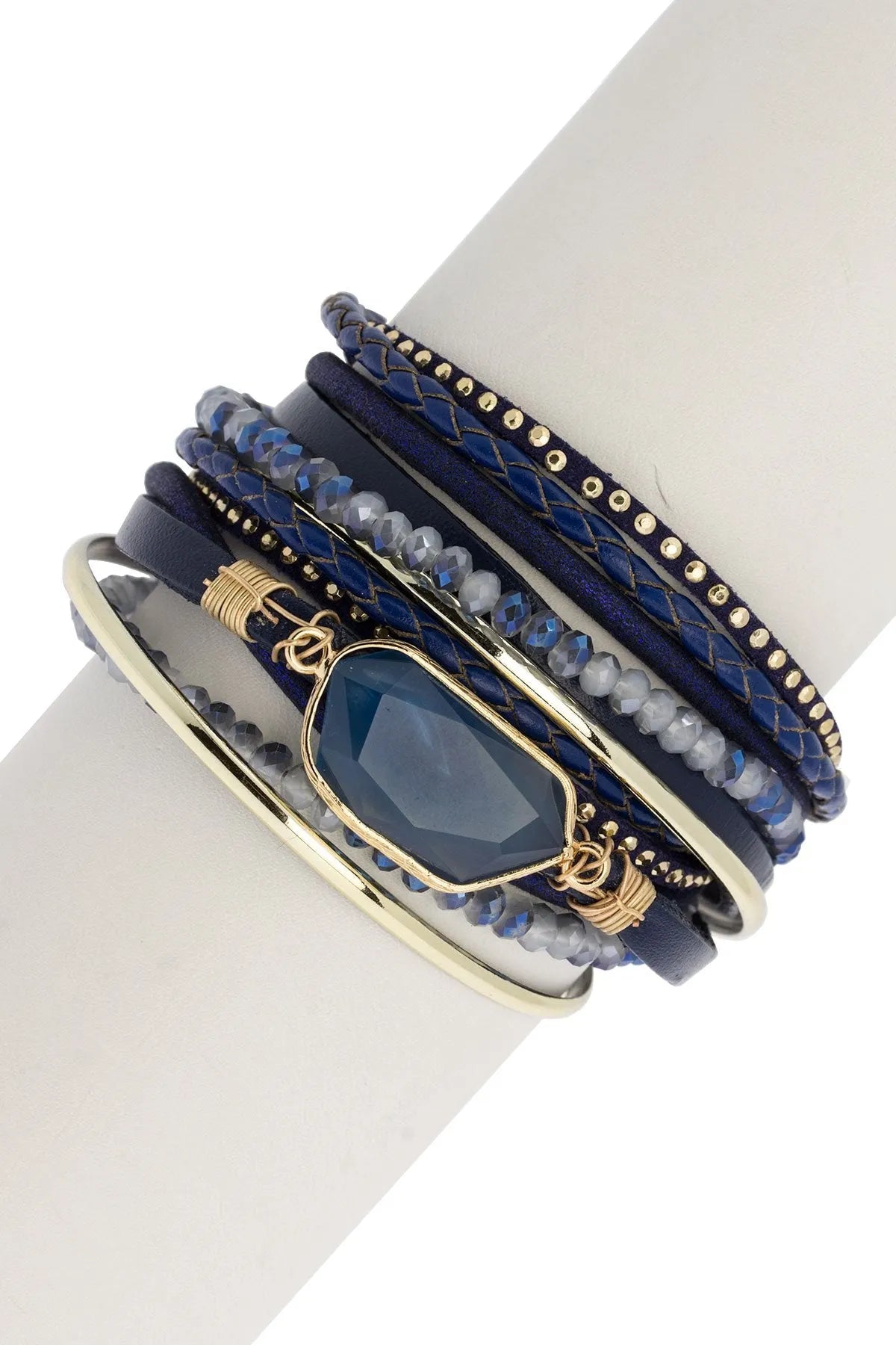 Navy Blue Stone Crystal Leather Bracelet for Women - Boho Chic Adjustable Wrap Bracelet for Everyday Wear & Gift Giving