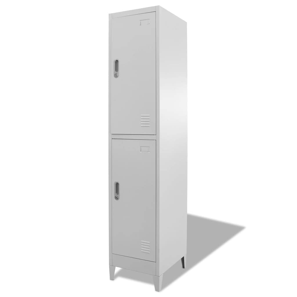 2-Compartment Metal Locker Cabinet with Mirror & Name Card Holder - 15