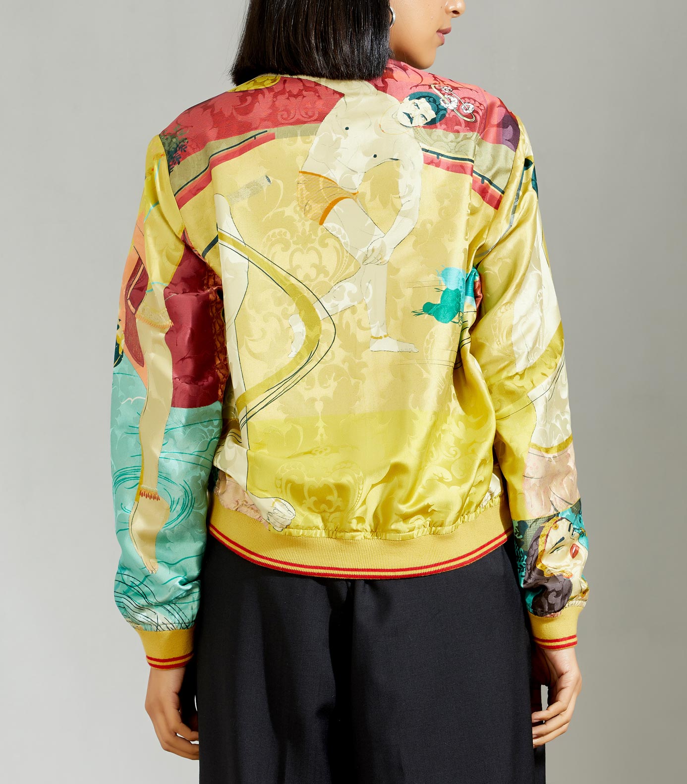 Janbaaz Men's Bomber Jacket - Silk Damask Mustard Color Lightweight Jacket for Casual Wear & Outdoor Activities