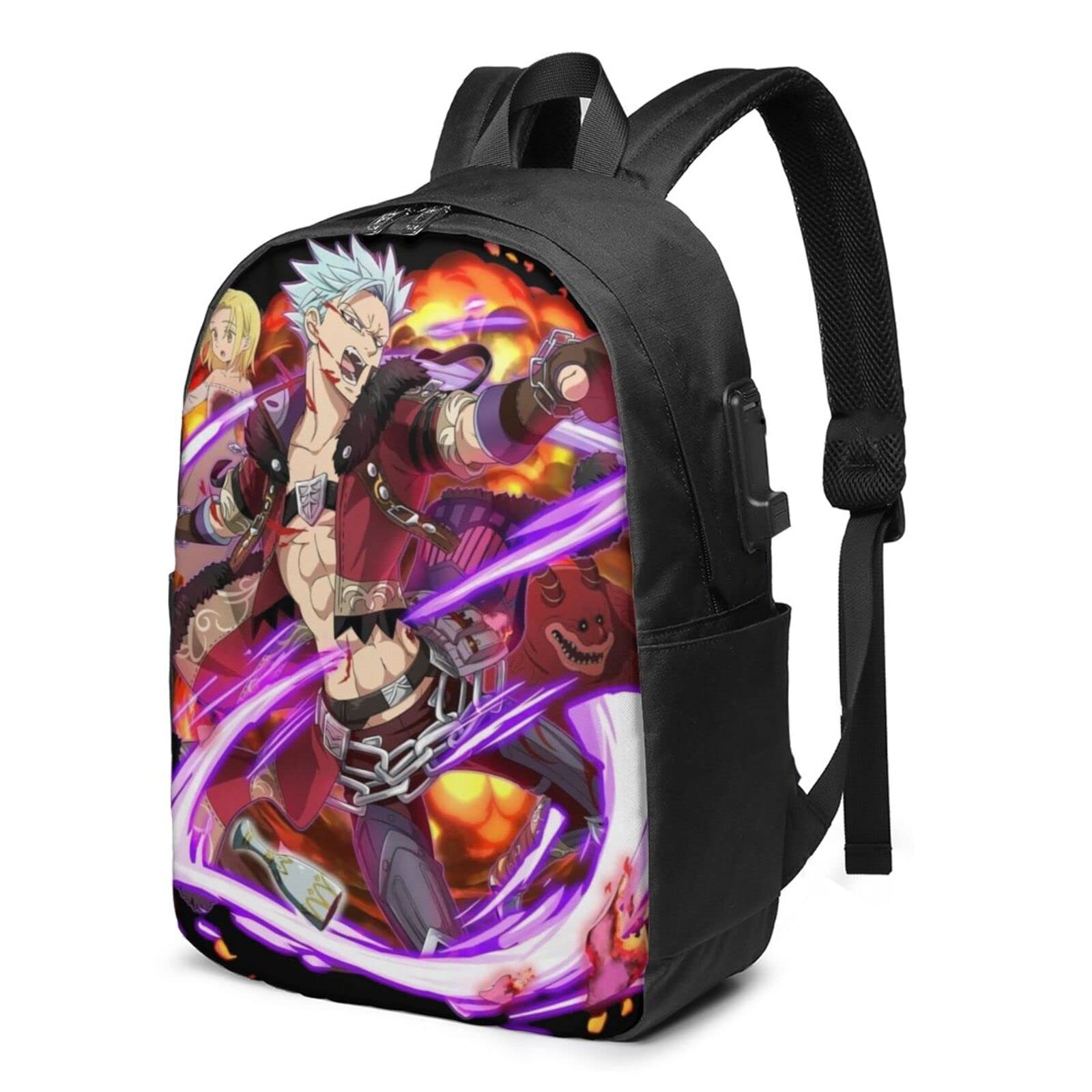 The Seven Deadly Sins Anime Laptop Backpack with USB Charging Port - 15.6 Inch Waterproof College School Backpack for Work, Office & Travel | Perfect for Students, Gamers & Anime Fans