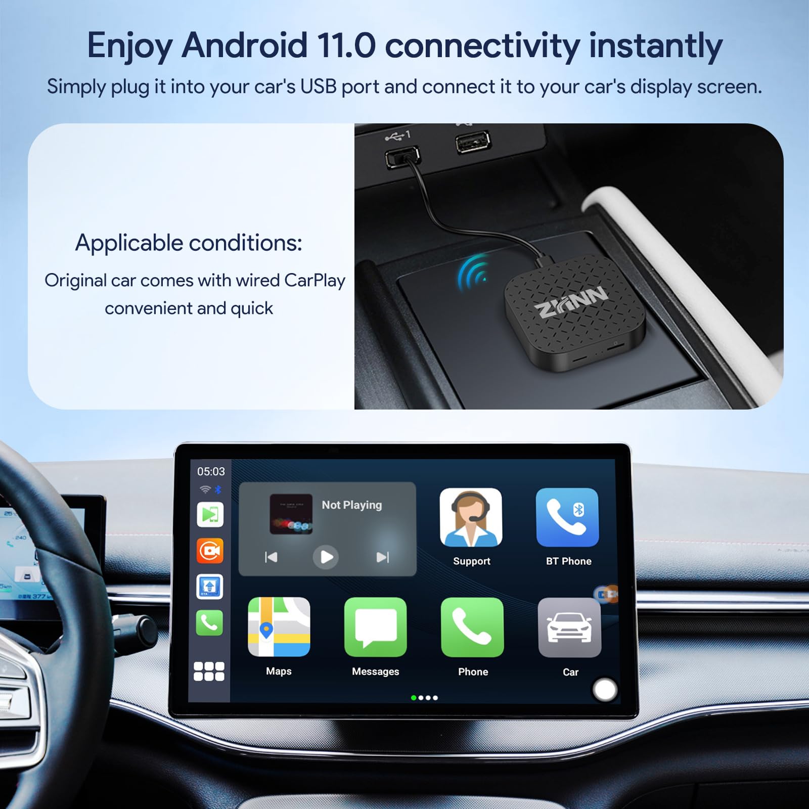 Wireless CarPlay AI Box - Convert Wired CarPlay to Wireless CarPlay/Android Auto, Smart Android AI Box for OEM Wired CarPlay Cars - Perfect for Tesla, BMW, Audi & More (Seamless Music Streaming & Hands-Free Calling)
