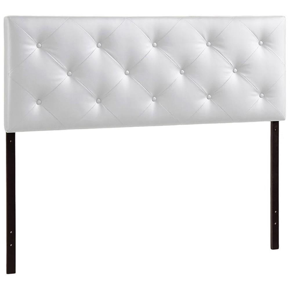 BOWERY HILL Modern White Faux Leather Tufted Full Size Panel Headboard - Elegant Bedroom Decor for Master & Guest Rooms