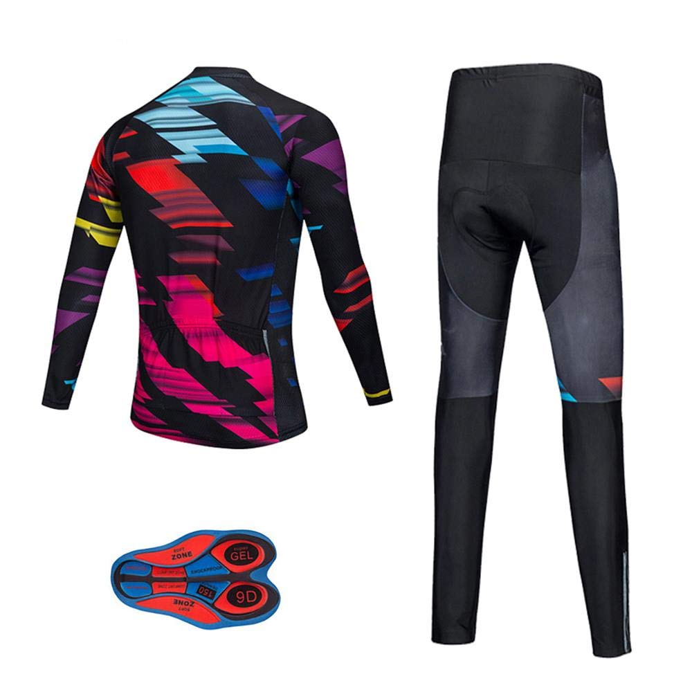 Men's Pro Cycling Jersey Set - Long Sleeve Quick Dry Bike Shirt & Padded Bib Shorts with 9D Chamois | Ideal for Road Biking, Mountain Cycling & Training | Breathable Performance Cycling Outfit