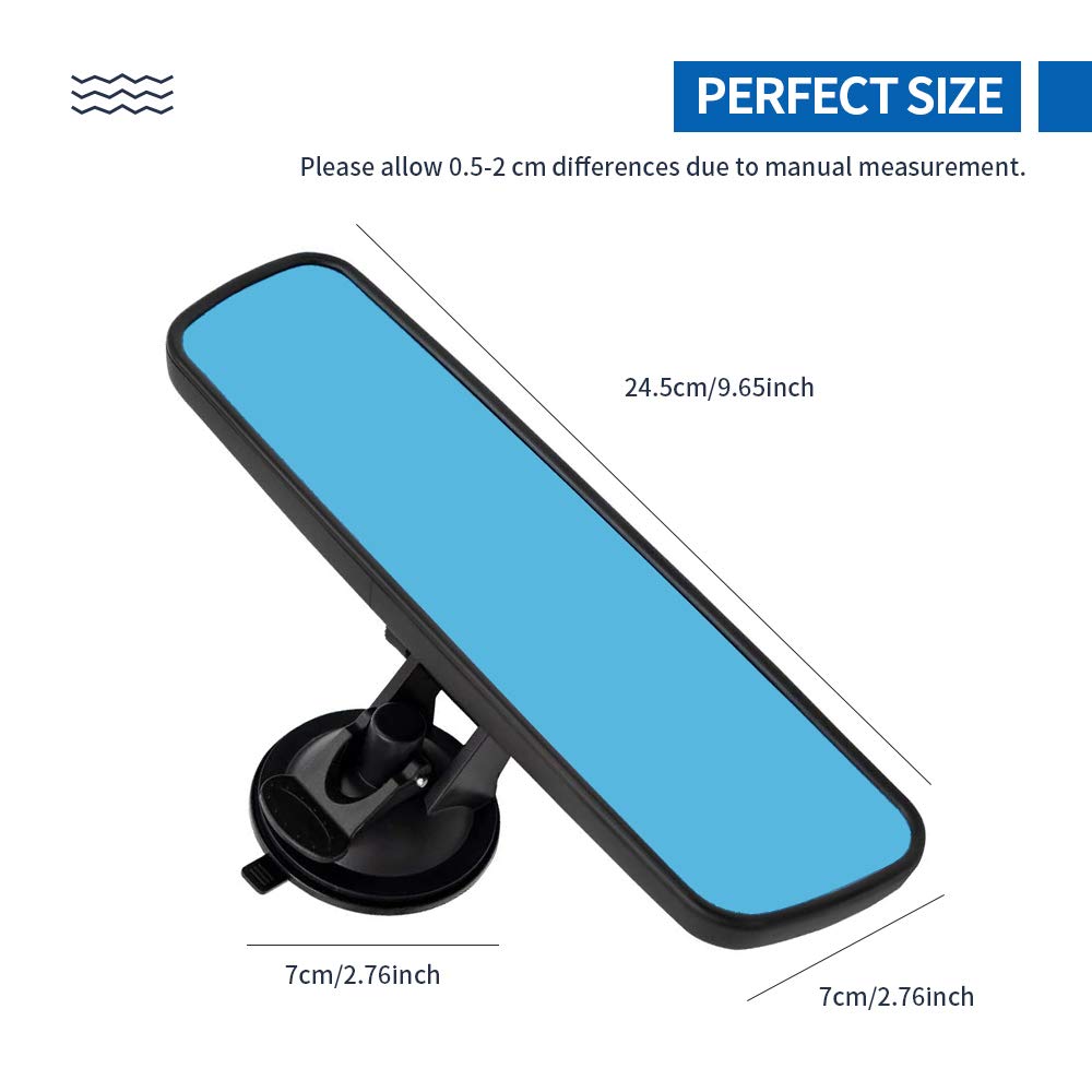 Adjustable Car Rear View Mirror - Universal Child Safety Mirror for Cars, Trucks & SUVs - 9.64 x 2.6 Inch Blue Interior Mirror - Perfect for Baby Monitoring & Backseat Visibility