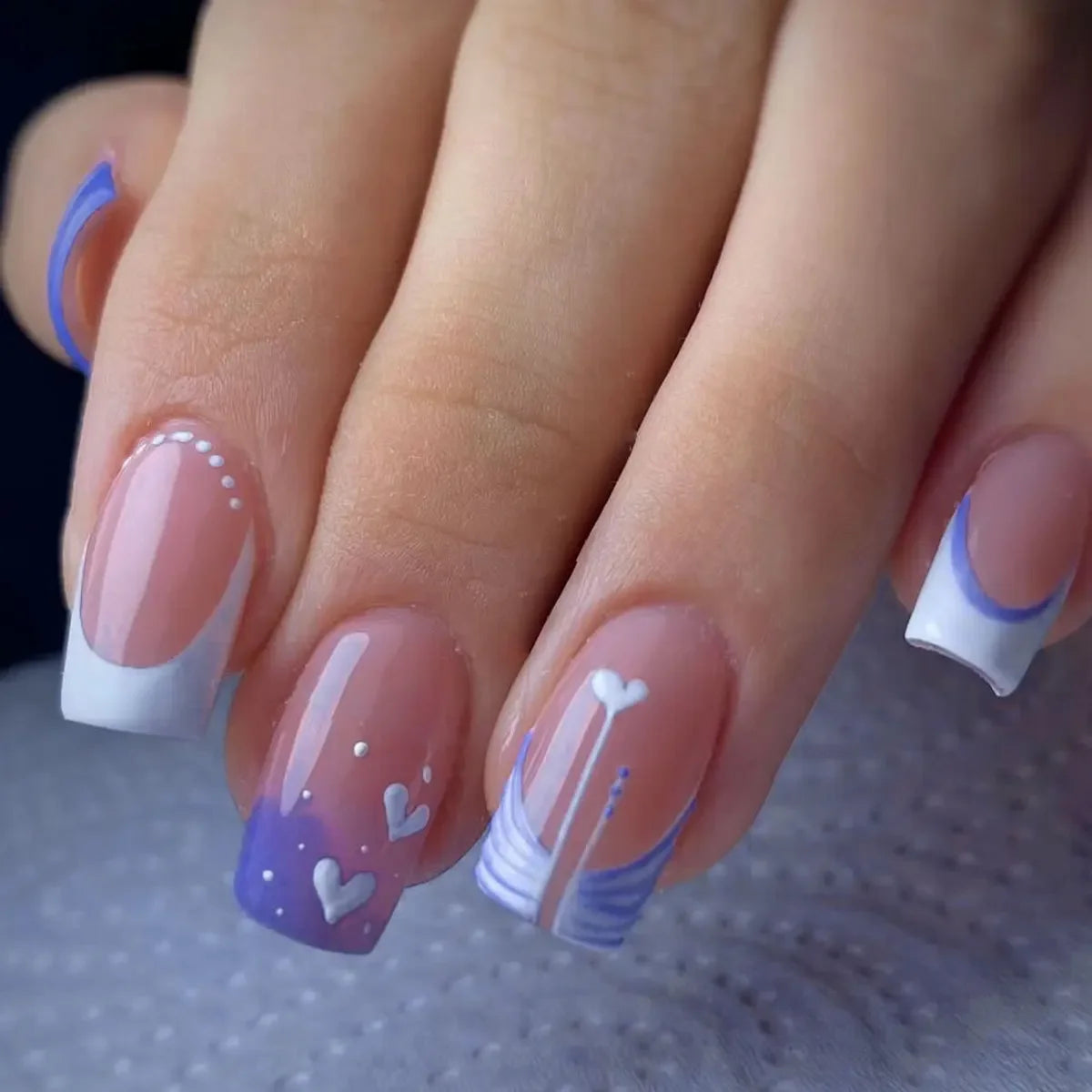 24Pc Square French Fake Nails with Heart Love Designs - Glossy White & Pink Press on Nails | Full Cover False Nails for Valentine's Day | Perfect for Parties, Weddings & Special Occasions