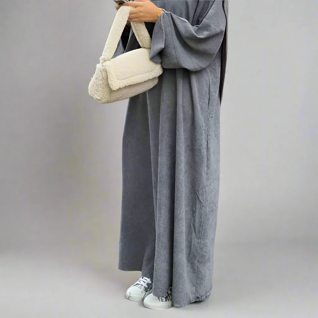 Stylish Winter Corduroy Abaya Dress for Muslim Women - Modest Islamic Fashion for Cold Weather & Special Occasions