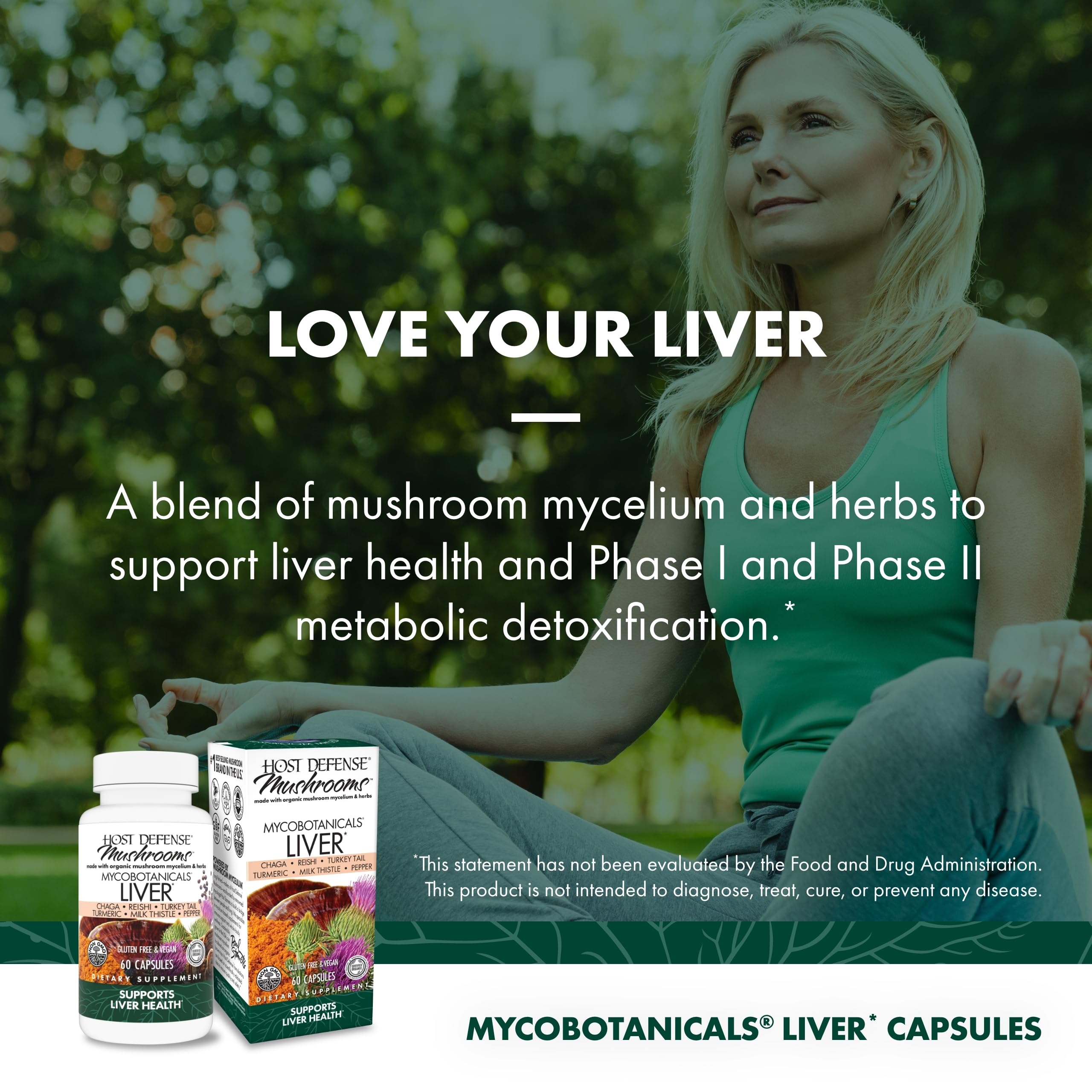Host Defense MycoBotanicals Liver Support Capsules - Organic Liver Health Supplement with Milk Thistle, Turmeric Root & Medicinal Mushrooms (Turkey Tail, Reishi, Chaga) - 60 Vegan Capsules (30 Servings) - Natural Detox & Immune Booster for Daily Wellness