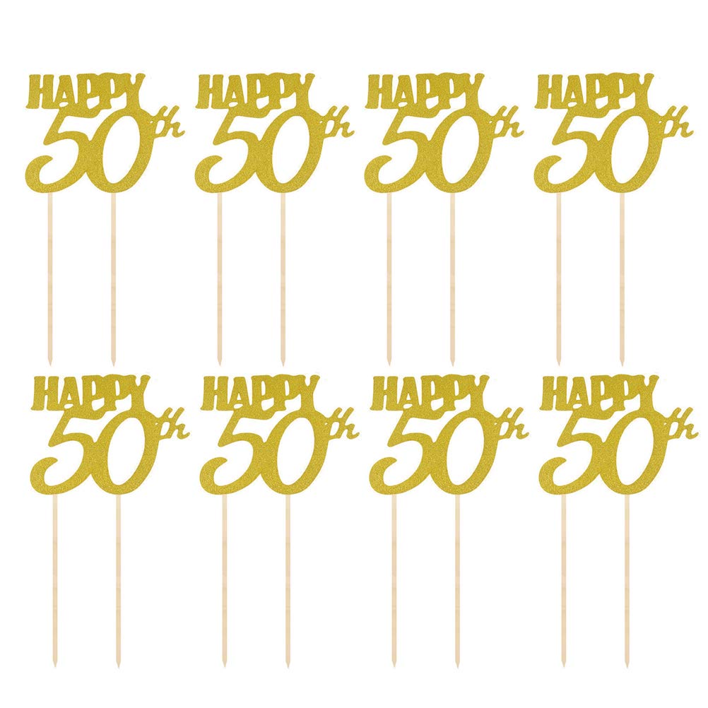 12pcs Happy 50th Birthday Cake Toppers - Glitter Gold Letters & Cupcake Picks for Anniversary Party Decorations | Perfect for 50th Birthday Cakes, Cupcakes, and Celebration Party Supplies