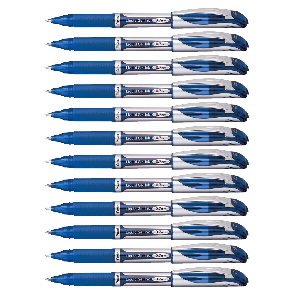 Pentel EnerGel Gel Ink Pens - 12 Pack Medium Point (0.7mm) Metal Tip Blue Ink Pens (BL57-C) - Smooth Writing for Office, School & Note Taking