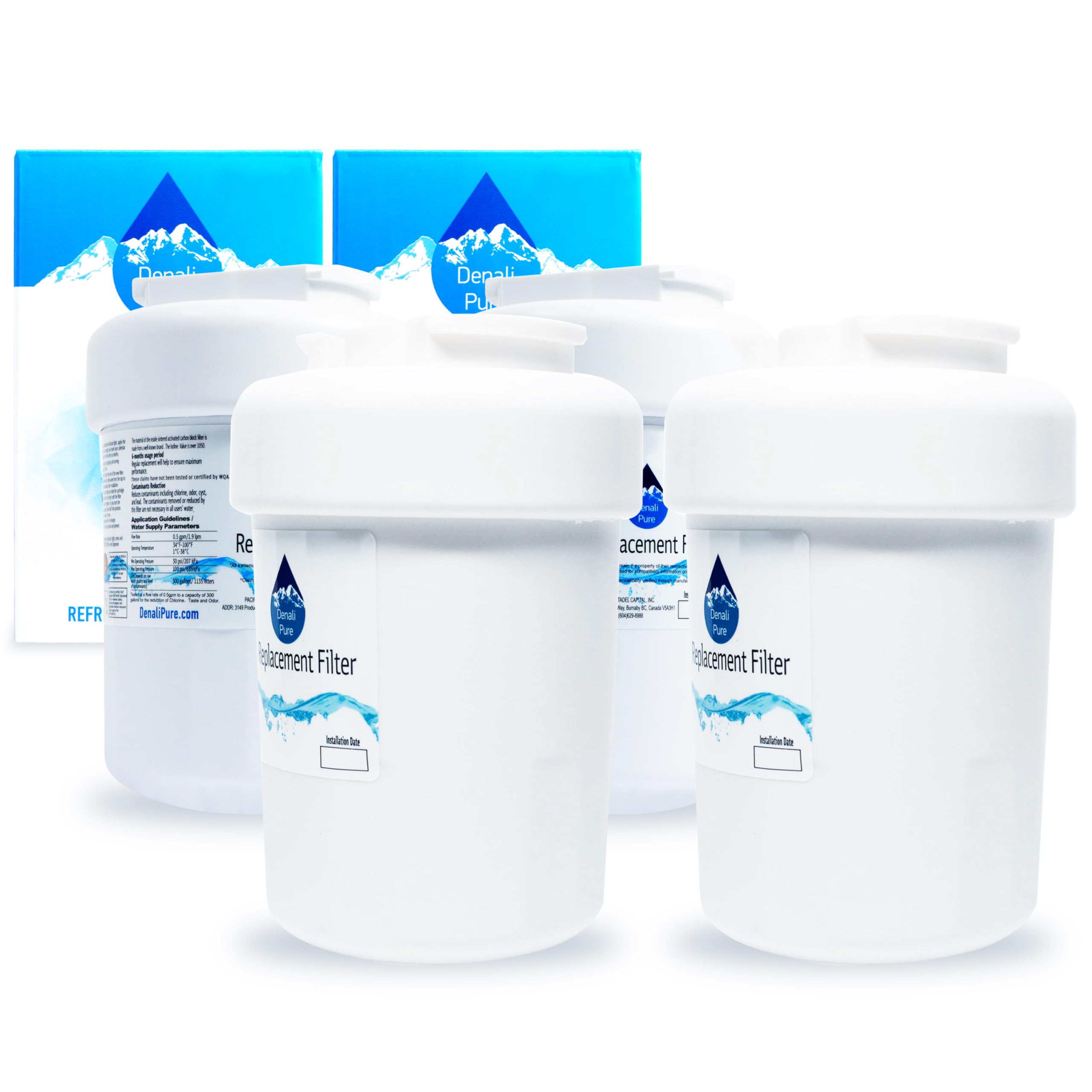 4-Pack GE GSL25JFTFBS Refrigerator Water Filter Replacement - Compatible with GE MWF & MWFP Fridge Filters | Pure Water for Drinking, Ice Making & Cooking