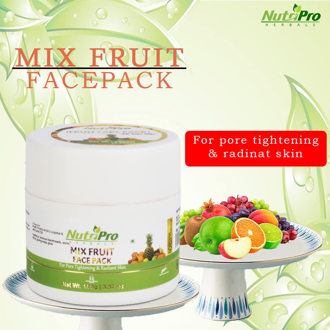 NutriPro Fruit Face Mask for All Skin Types - 100g | Brightens & Glows Skin with Orange & Lemon Extracts | Paraben & Sulfate Free | Daily Skincare & Spa Treatment