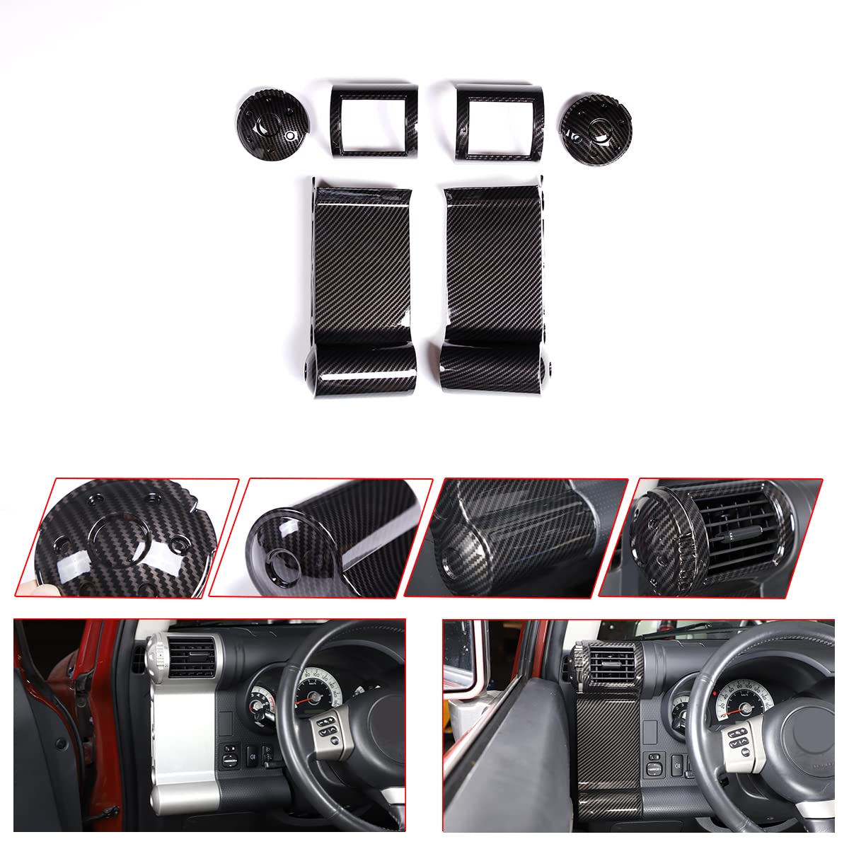 HappyHorse Air Vent Outlet Cover Trim for Toyota FJ Cruiser 2007-2021 - Carbon Fiber Grain AC Vent Panel Frame Protector - Perfect for Off-Roading & Interior Protection