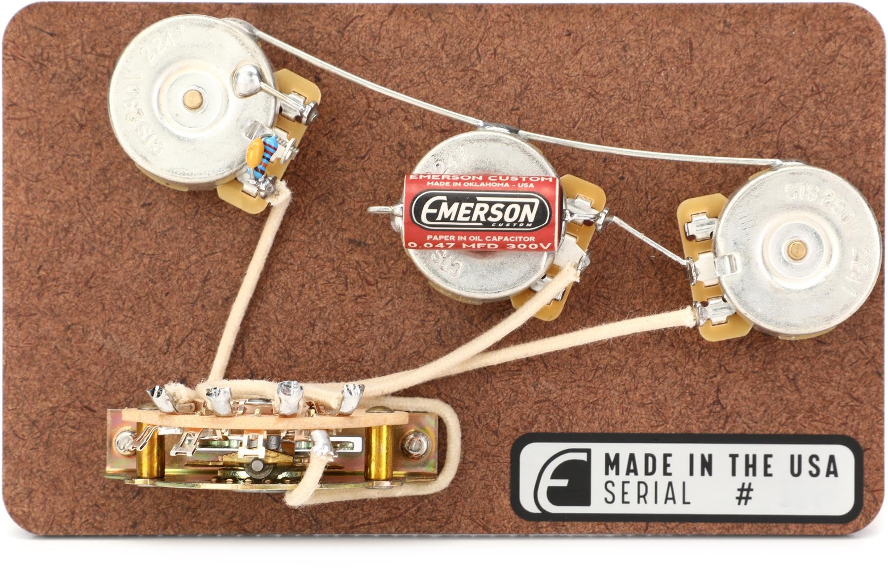 Emerson Custom 5-Way Prewired Wiring Kit for Fender Stratocasters with 250k Pots - Upgrade Your Guitar Tone for Rock, Blues & Studio Recording