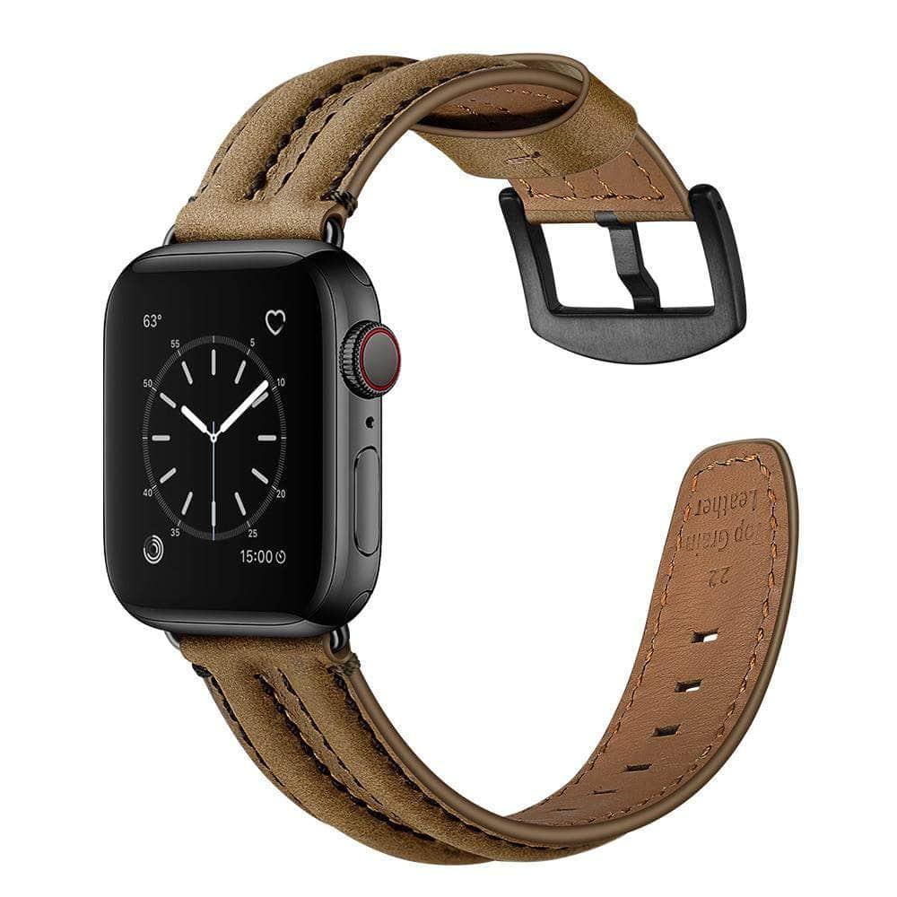 Genuine Leather Apple Watch Band for Series 3/4/5/6/SE - 38mm 40mm 42mm 44mm Sizes - Double Keel Strap - Perfect for Work, Gym & Everyday Wear