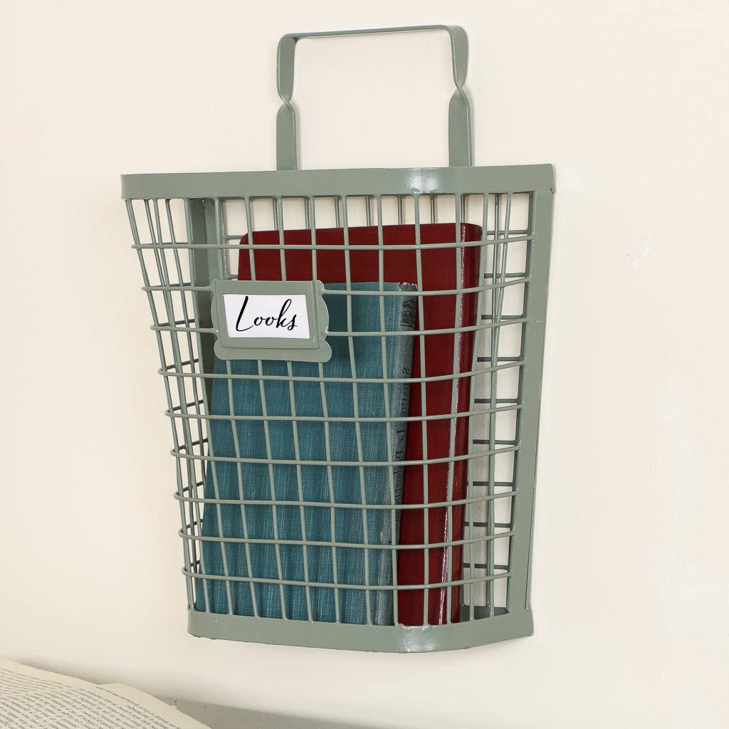 Dibor Wall Mounted Magazine Rack - Green Hanging Storage Basket for Books, Newspapers & Organizing - Perfect for Living Room, Bedroom or Office (Y483)