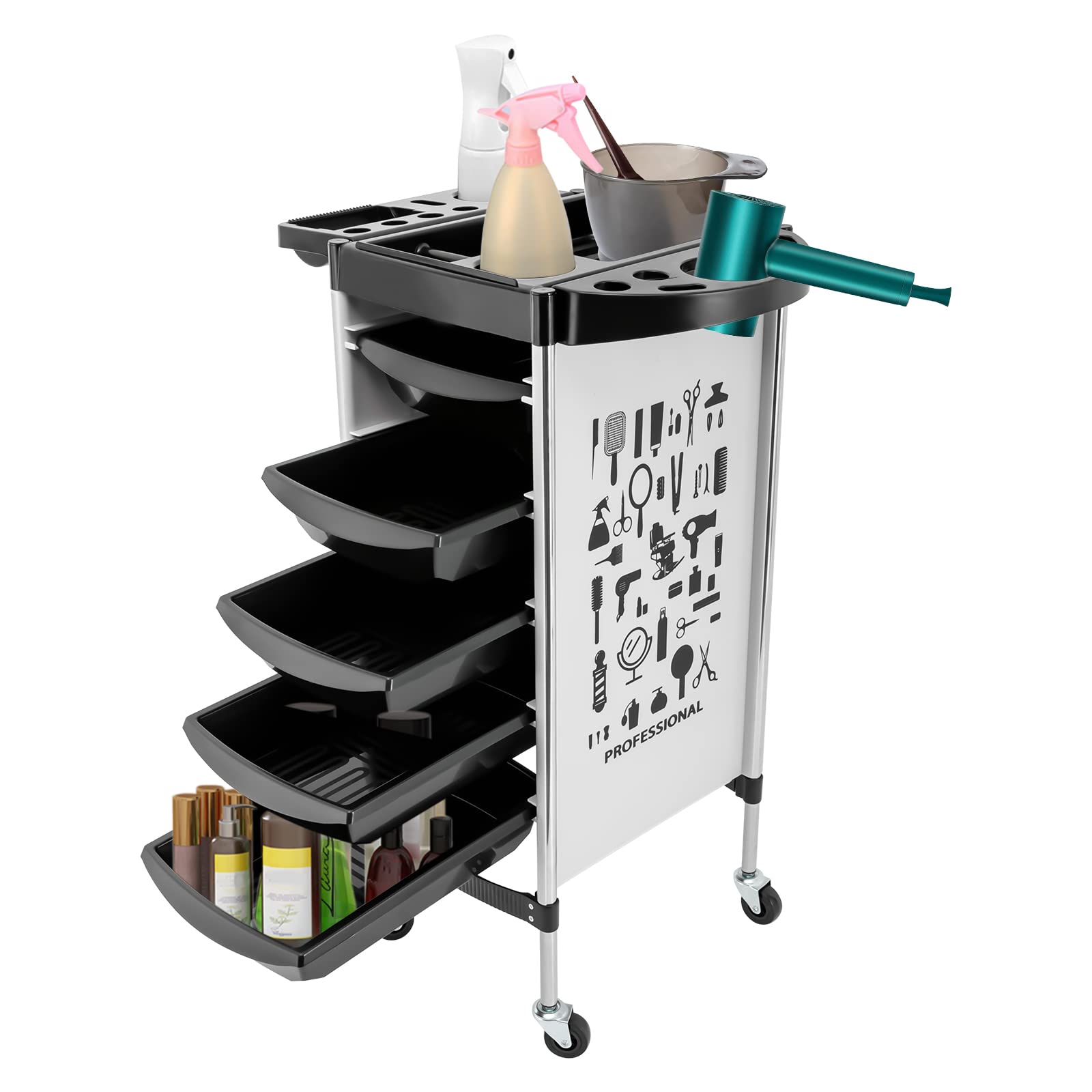Professional Salon Hairdressing Trolley with 5 Drawers & Wheels - Mobile Beauty Station for Stylists - Perfect for Hair Salons, Barbershops & Home Use