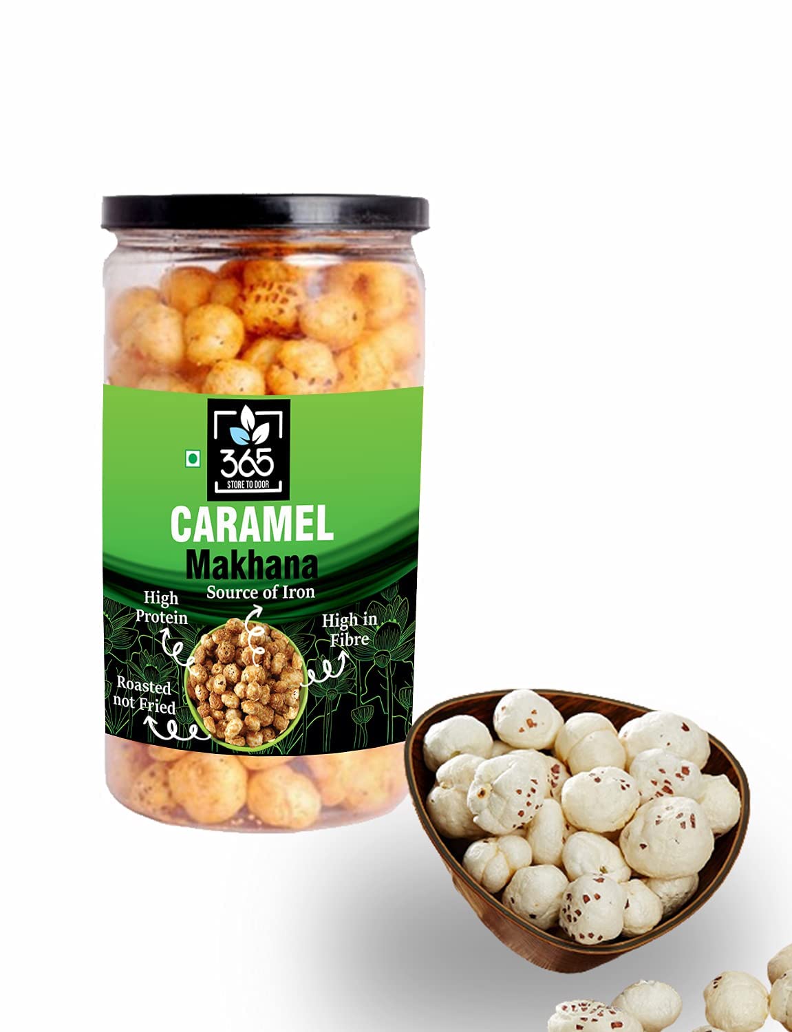365 Store to Door Roasted Makhana - Caramel Flavor, 225g | Fox Nuts Snacks | High Protein, Fiber, Gluten Free, No Trans Fat | Healthy Snack for Kids & Adults | Perfect for On-the-Go, Office, School & Movie Nights