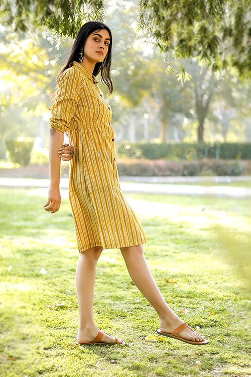 Stripe n Stairs Azofree Handblock Printed Pure Cotton Dress for Women | Breathable Summer Dress for Beach, Vacation & Casual Wear