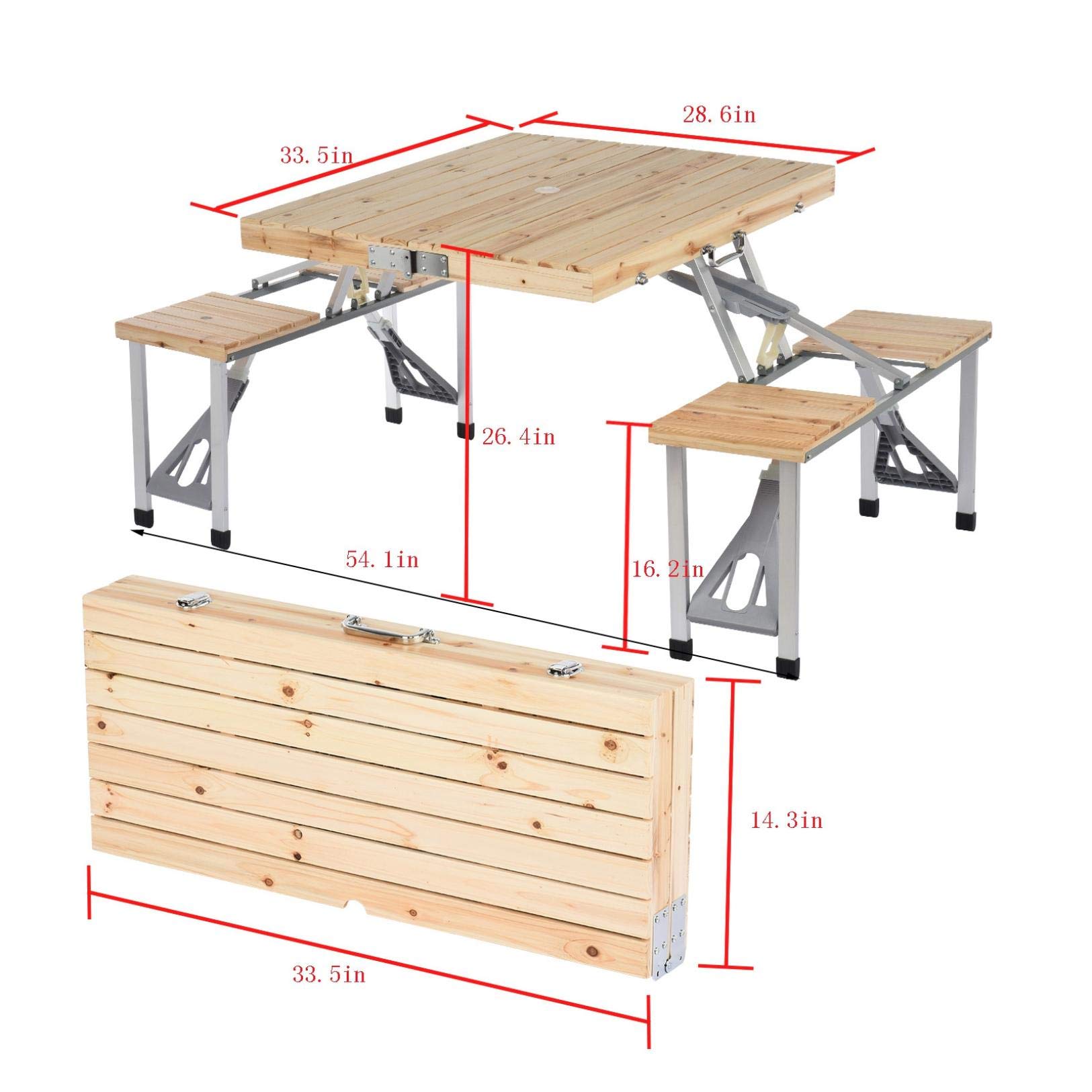 Portable Folding Picnic Table and Chairs Set with Umbrella - 4 Seat Wooden Outdoor Dining Furniture for Camping, BBQ, Backyard Parties, Patio & Picnic Use | Perfect for Family Gatherings, Beach Outings and Garden Events