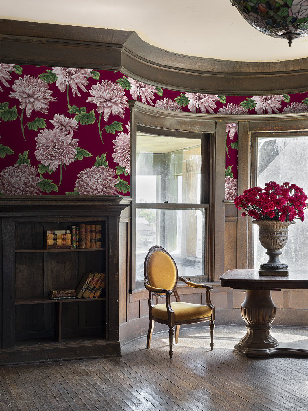 Sarah Jessica Parker 'Mums for Marion' Claret Wallpaper - Elegant Floral Home Decor for Living Room & Bedroom