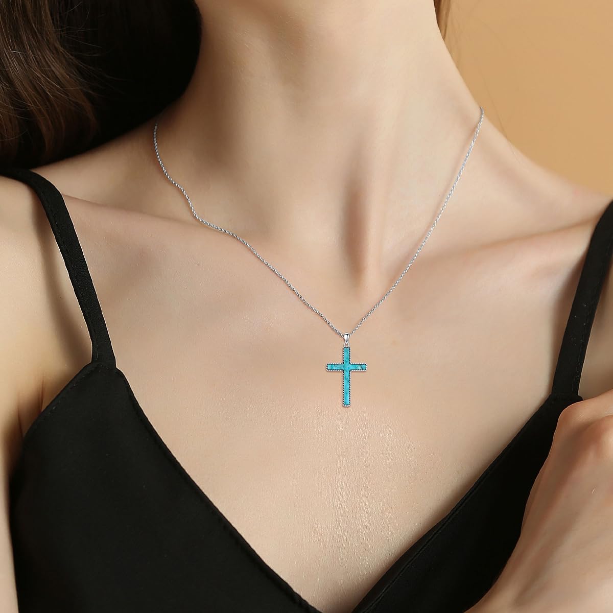925 Sterling Silver Turquoise Cross Necklace for Women - Lapis Lazuli Religious Pendant Boho Western Jewelry, Perfect Gift for Christmas, Birthday, Baptism & Special Occasions