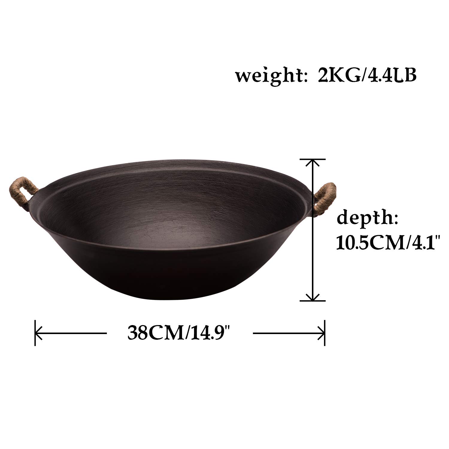 ZhenSanHuan Handmade Cast Iron Wok - 15 Inch Traditional Chinese Carbon Steel Pan, Pre-Seasoned, No Coating, Flat Bottom, Induction Compatible - Perfect for Stir Fry, Deep Frying & Home Cooking