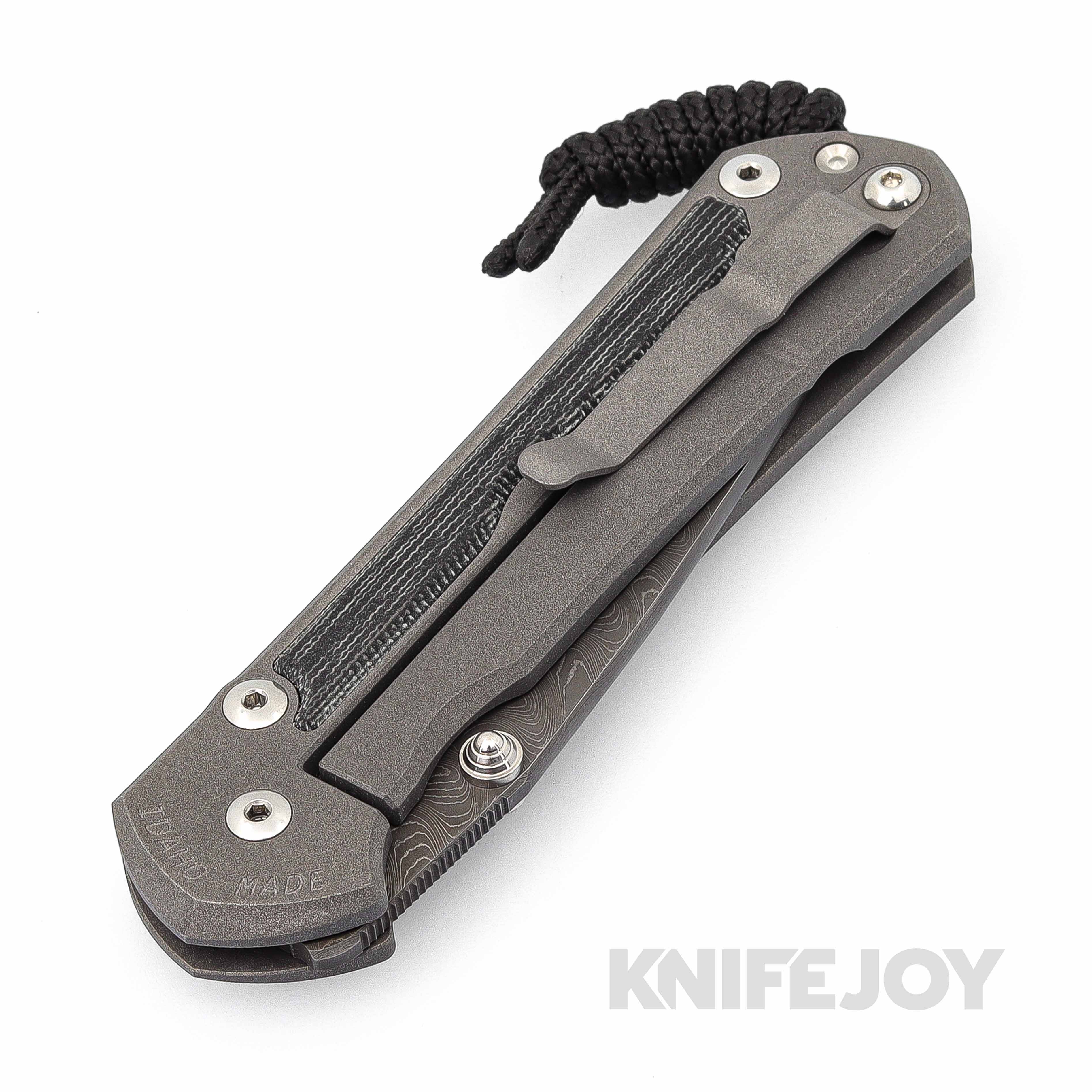Chris Reeve Knives LEFT HAND Large Sebenza 31 Drop Point Boomerang Damascus Blade with Double Silver Lugs & Black Micarta Inlay Handles - Premium EDC Folding Knife for Outdoor, Camping, and Survival Use