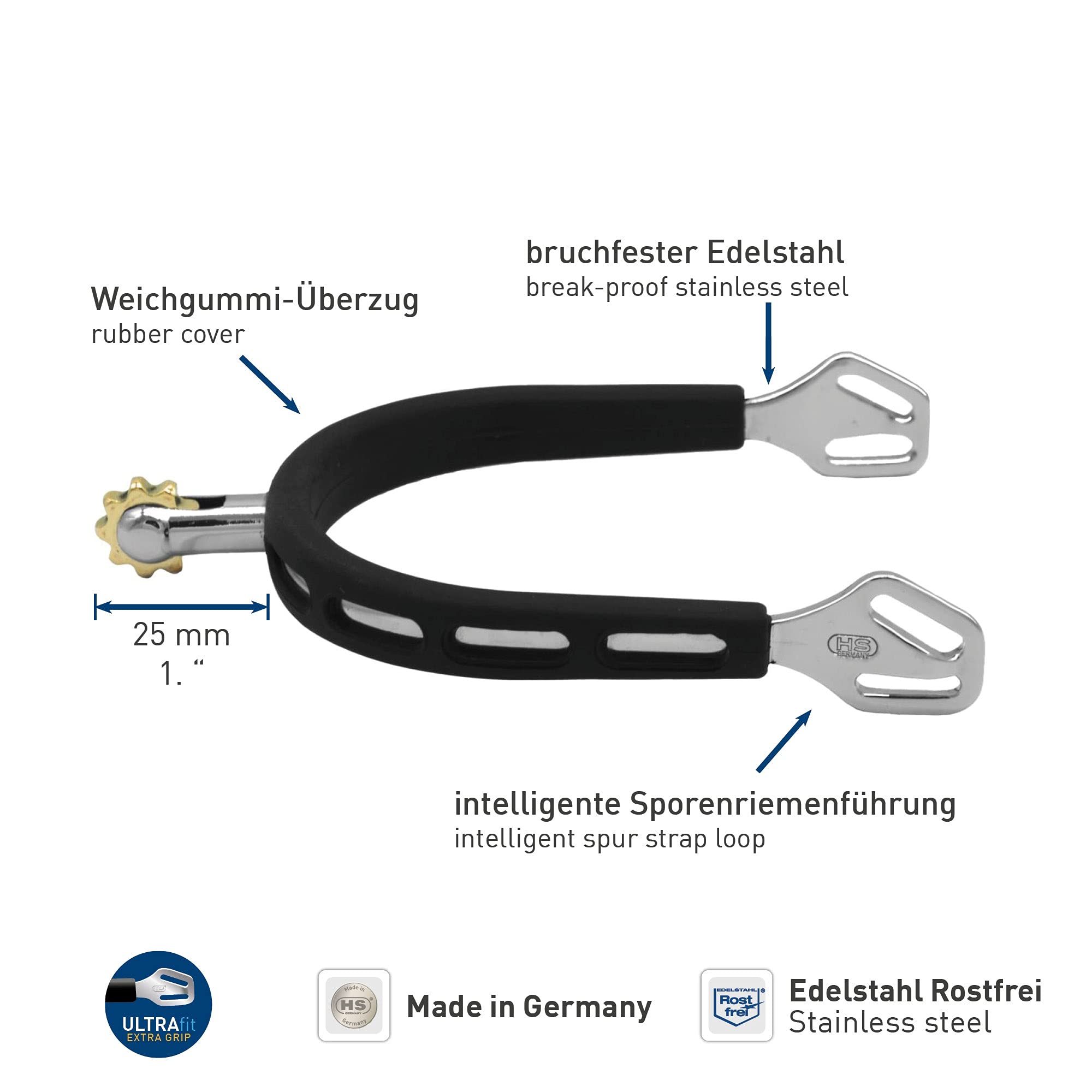 Sprenger Ultra Fit Extra Grip Spurs with Comfort Roller Soft Point - Perfect for Equestrian Riding, Horse Training & Dressage