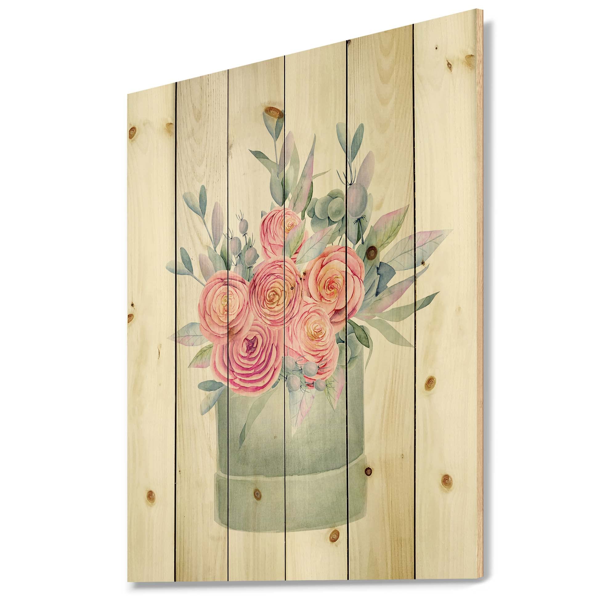 Farmhouse Wood Wall Decor with Pink Roses - Large Floral Wood Wall Art Panel Printed on Natural Pine - Perfect for Living Room, Bedroom, or Wedding Gift