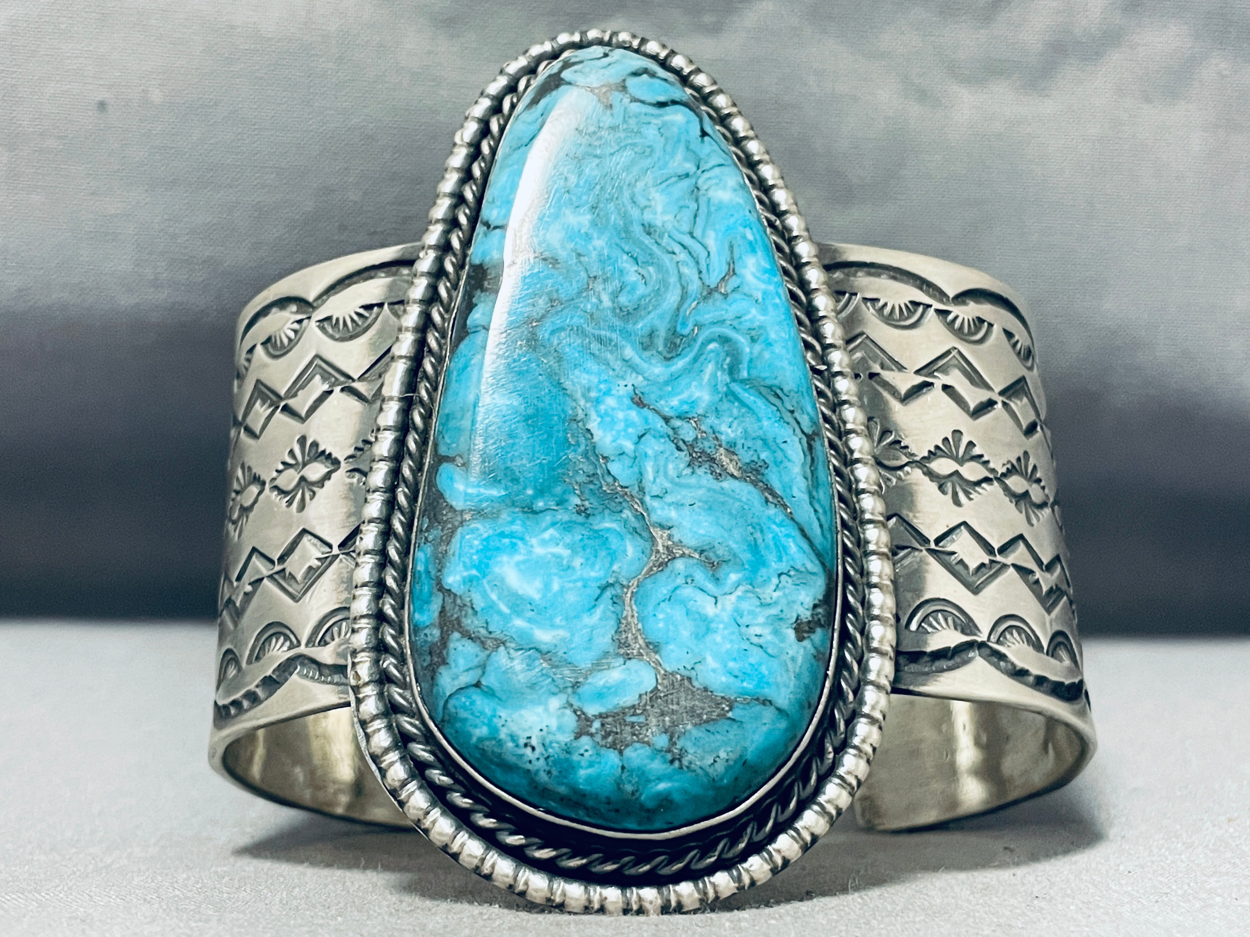 Authentic Navajo Blue Diamond Turquoise Sterling Silver Bracelet - 160g Handmade Native American Jewelry for Women, Boho Chic Accessory | Perfect for Festivals, Weddings & Gift Giving