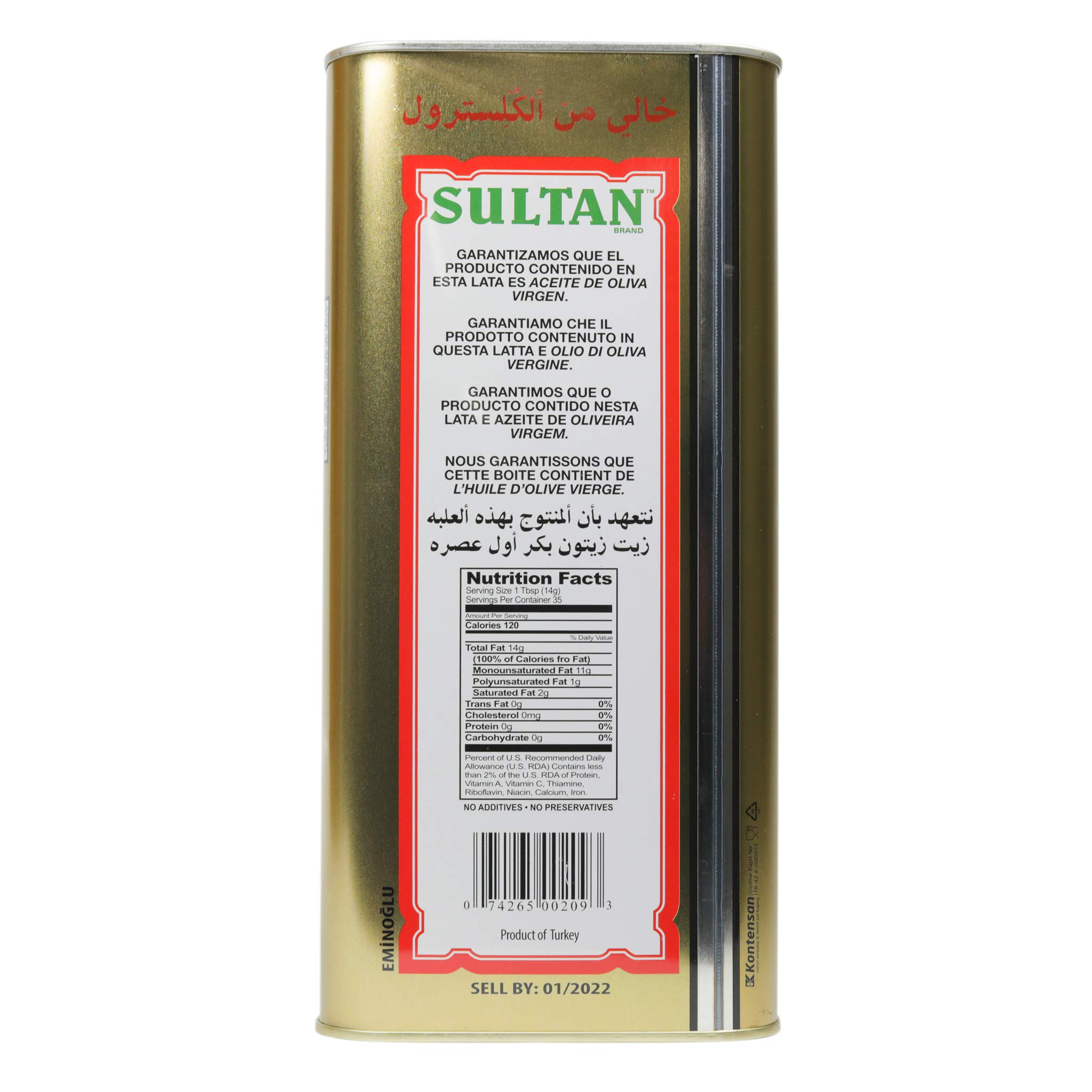 Premium Sultan Virgin Olive Oil - First Cold Pressed, 100% Pure, No Additives, No Preservatives, Cholesterol Free - 128 Fl Oz (1 Gallon) - Perfect for Cooking, Salad Dressing & Healthy Recipes