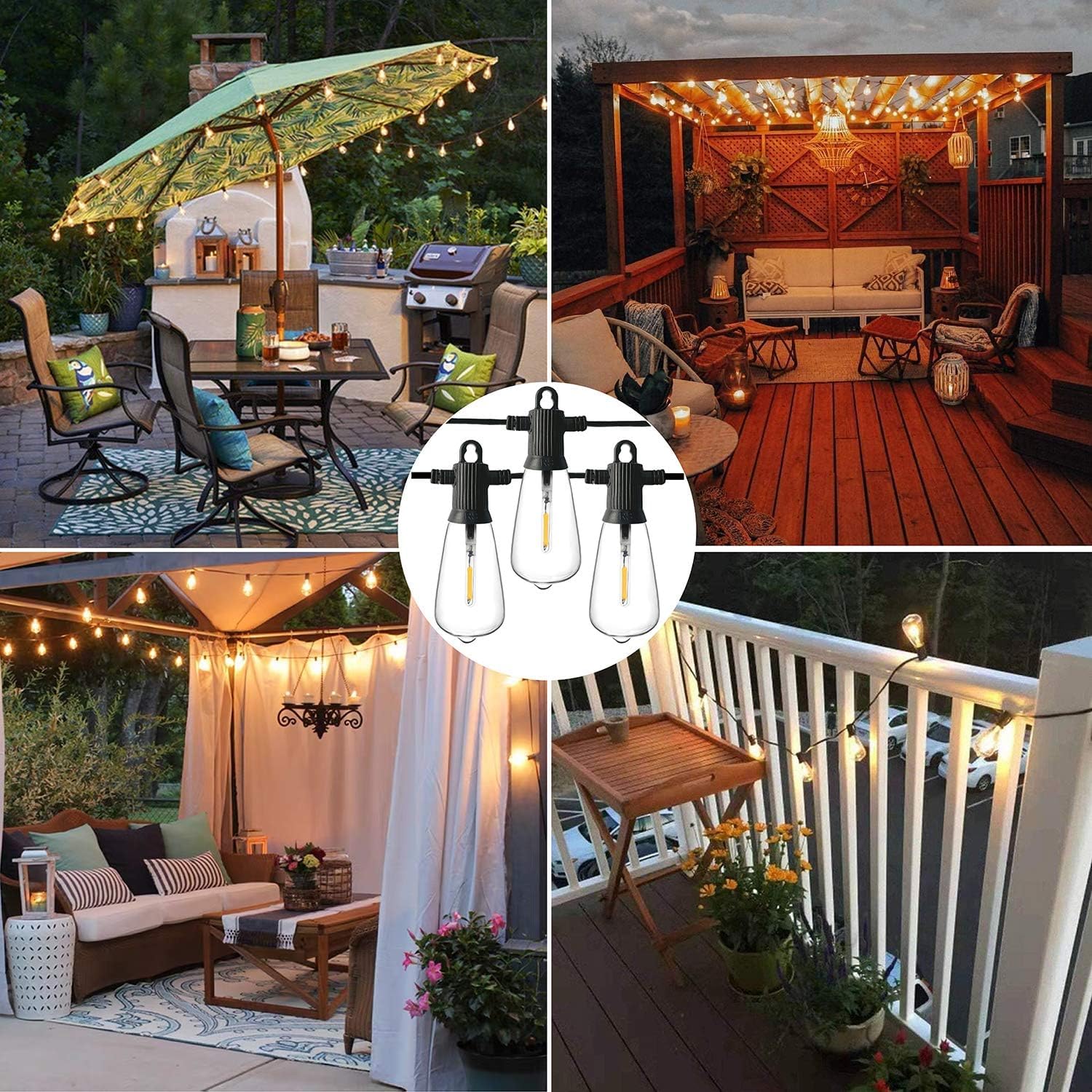 ZOTOYI 25FT Outdoor String Lights - Waterproof IP65 Patio Lights with 13 Shatterproof ST38 LED Bulbs (Includes 1 Spare), Dimmable Hanging Lights for Bistro, Backyard, Cafe, Garden - 2700K Warm White | Perfect for Outdoor Dining, Wedding Decor & Party Lighting