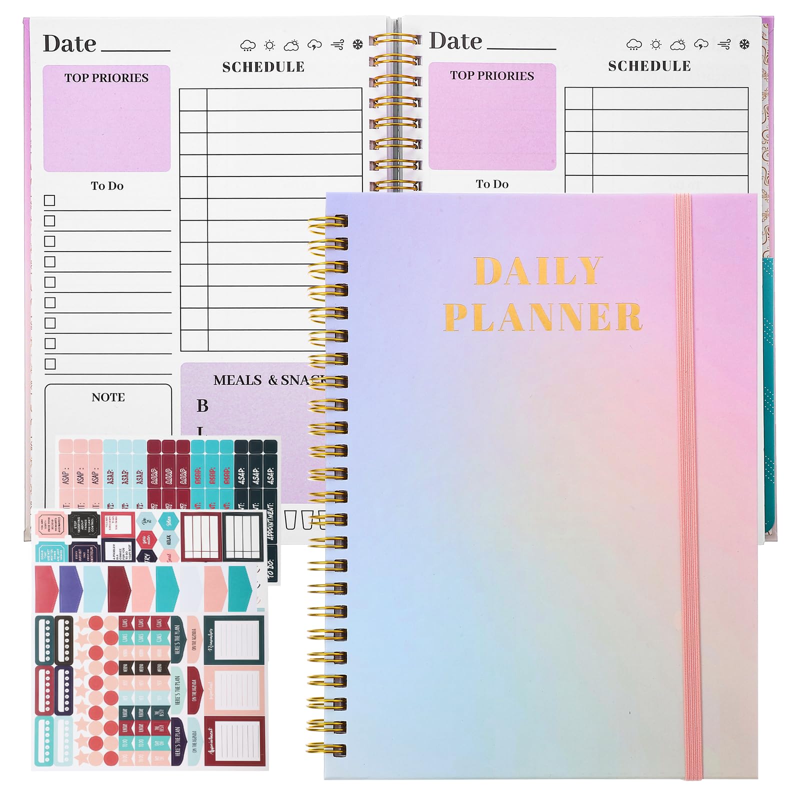 2025 Undated Daily Planner Notebook - A5 To Do List Organizer with 160 Pages & 219 Stickers | Weekly & Monthly Planner for Teachers, Students, Gym, Work & Budget Tracking | Perfect for Productivity, Goal Setting & Time Management