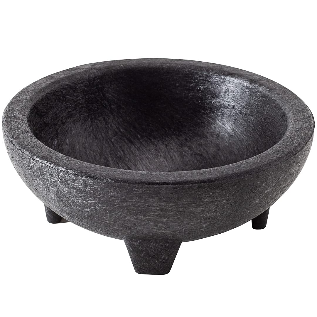4oz Black Plastic Salsa Bowl with 3-Legged Molcajete Design - Microwave & Dishwasher Safe, Shatterproof Serving Bowl for Guacamole, Cheese Dip, Sauces - Perfect for Restaurants, Parties & Home Entertaining