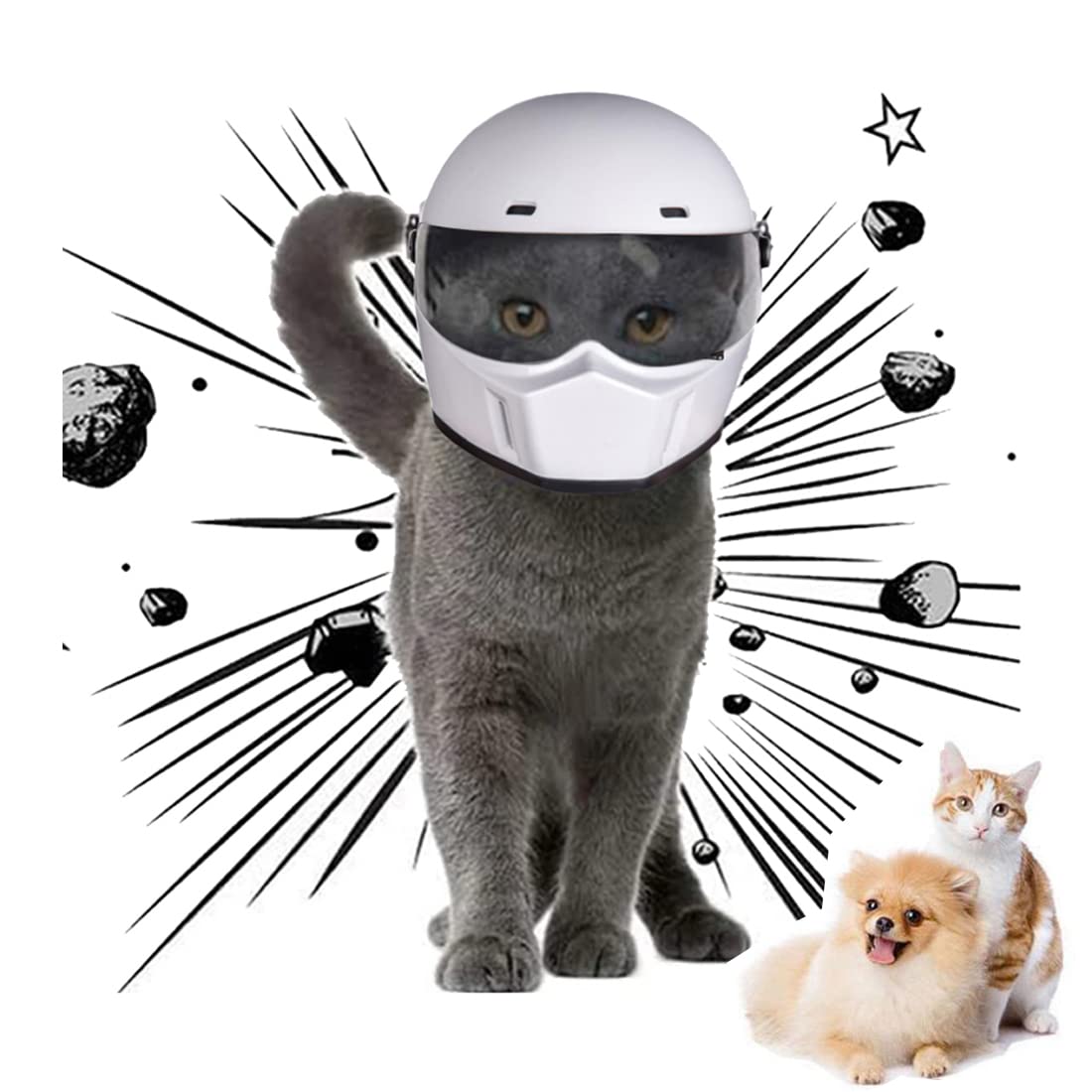 Pet Motorcycle Helmet for Dogs & Cats - Full Face Safety Helmet for Outdoor Riding, Bike Accessories - White (Perfect for Motorcycle Adventures, Biking Trips & Outdoor Pet Protection)