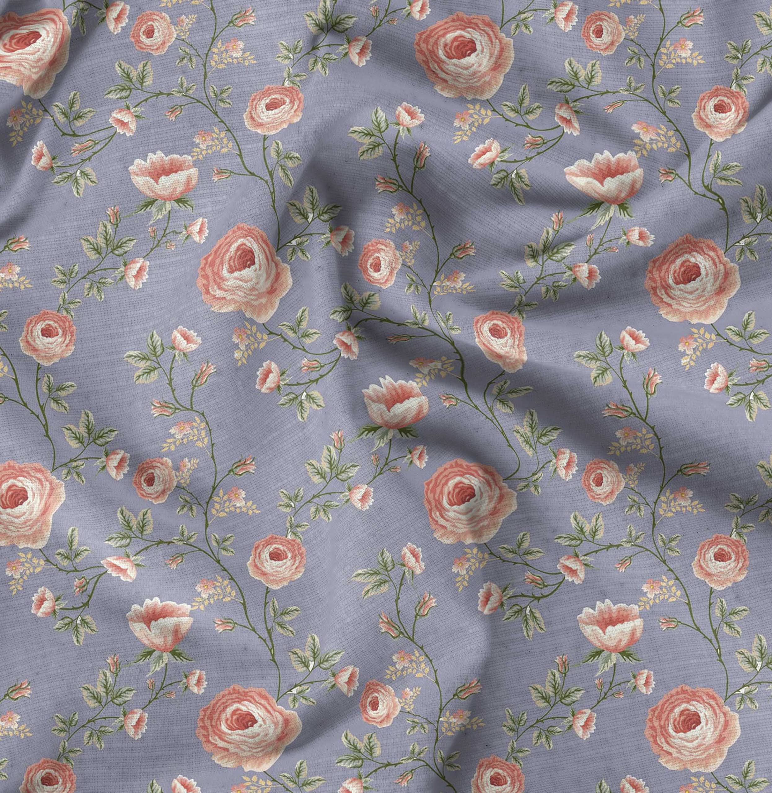 Soimoi 100% Cotton Poplin Fabric - Grey Floral Printed Material with Leaf Design - 56 Inch Wide by The Yard - Perfect for Dresses, Curtains, Quilting & DIY Craft Projects