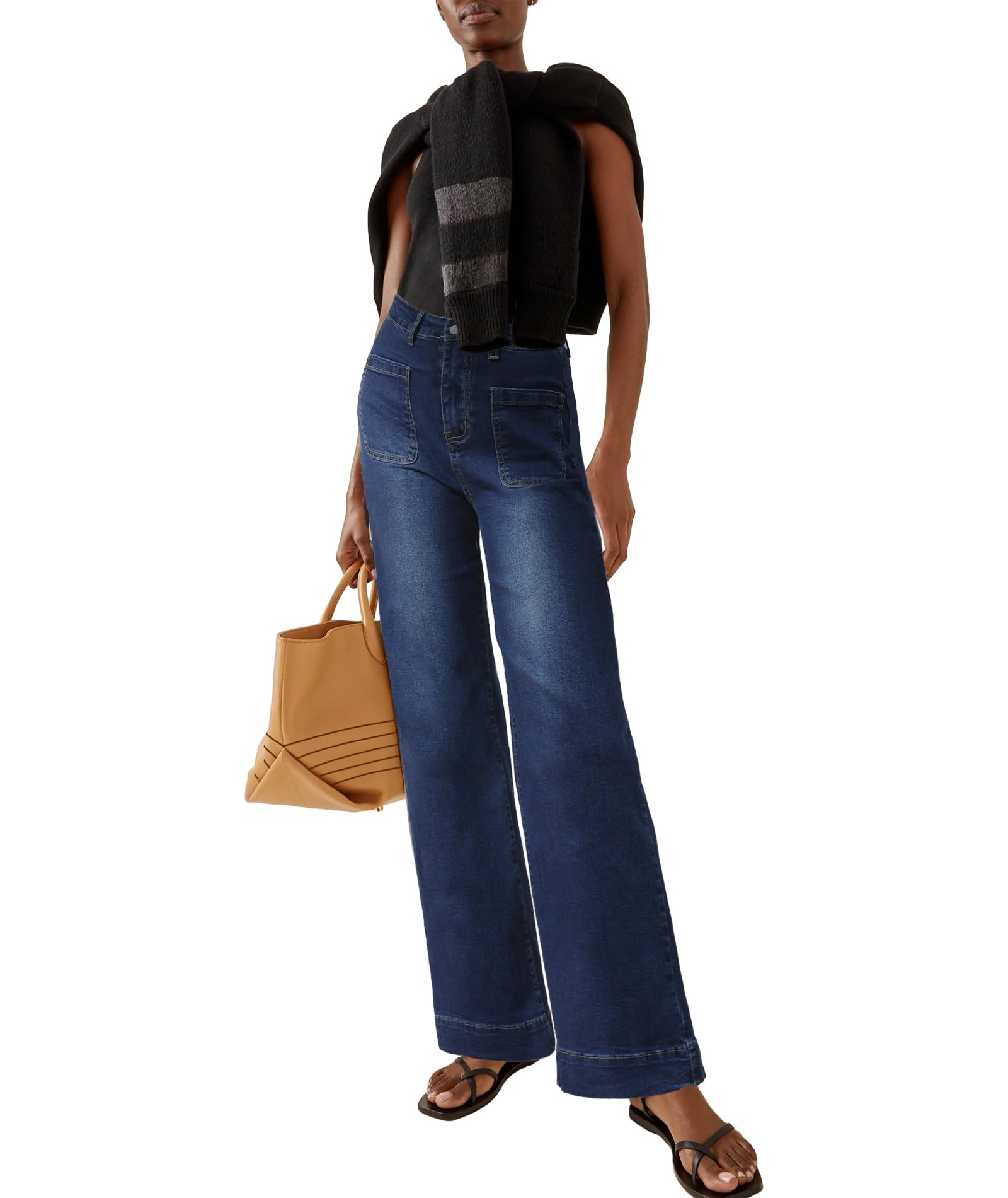 Women's High Waisted Wide Leg Jeans - Stretch Denim Pants with Pockets | Trendy Straight Leg Boyfriend Jeans for Casual Outfits & Streetwear Fashion
